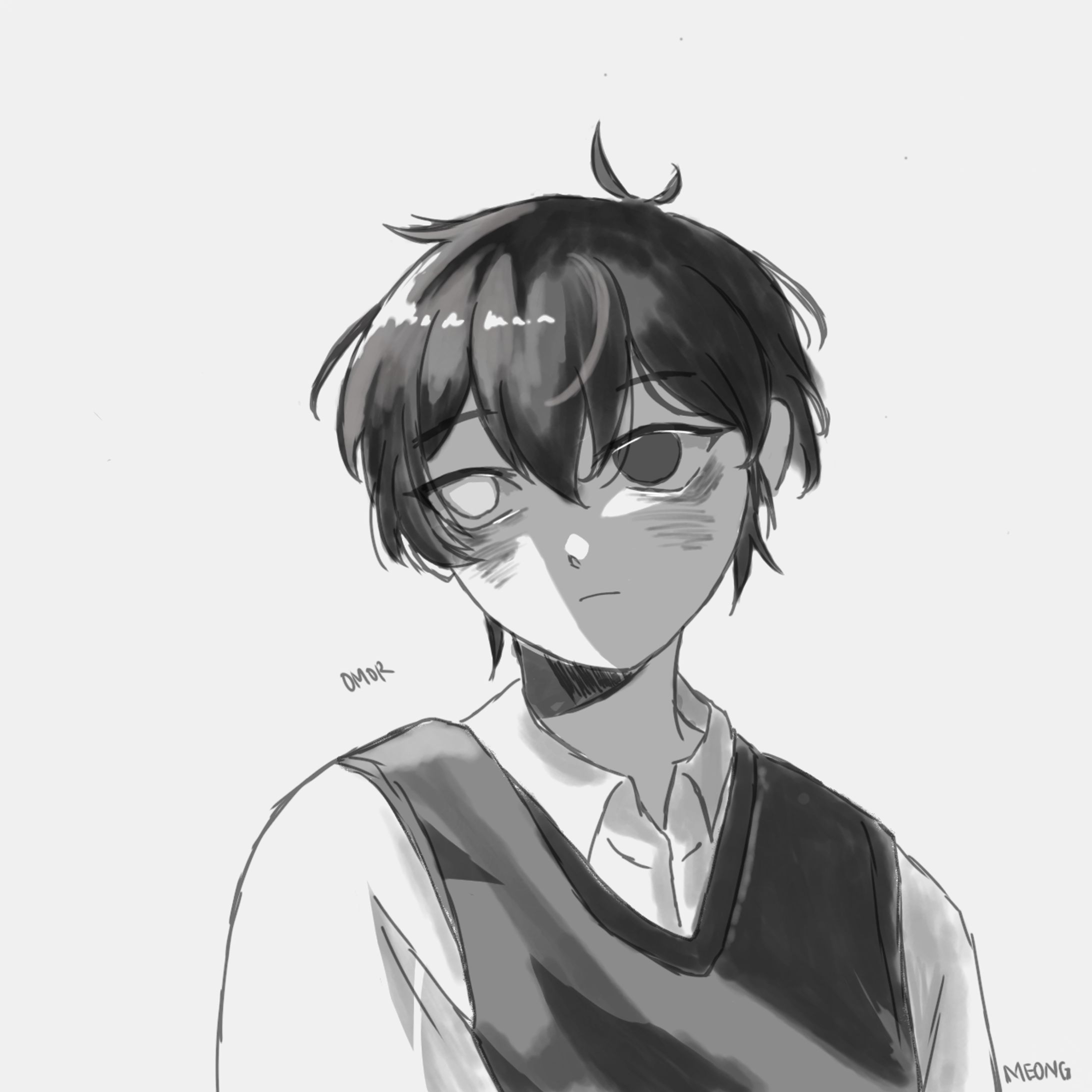 Omori/Sunny - B&W Potrait Illustration-1