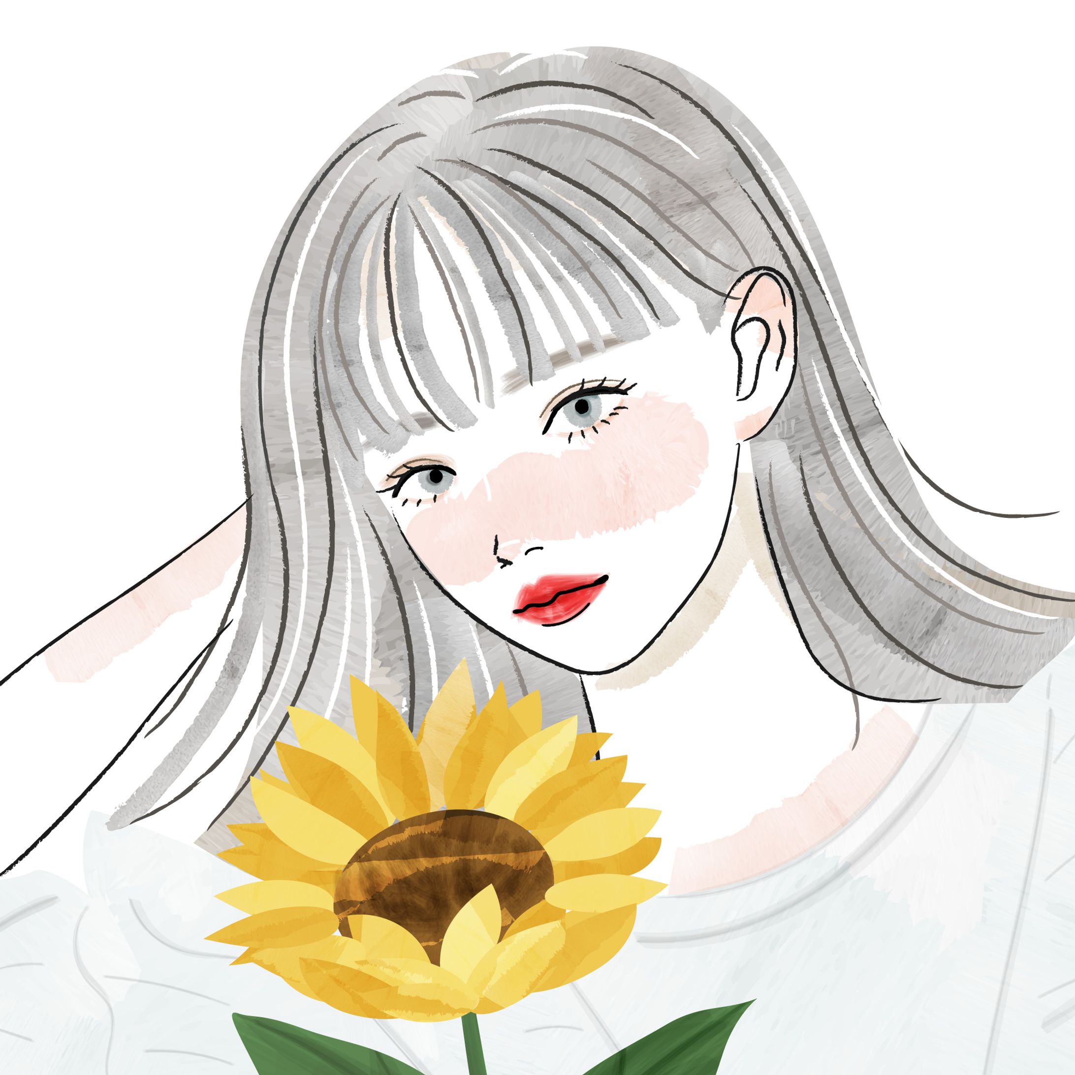 女性とひまわりの花-1