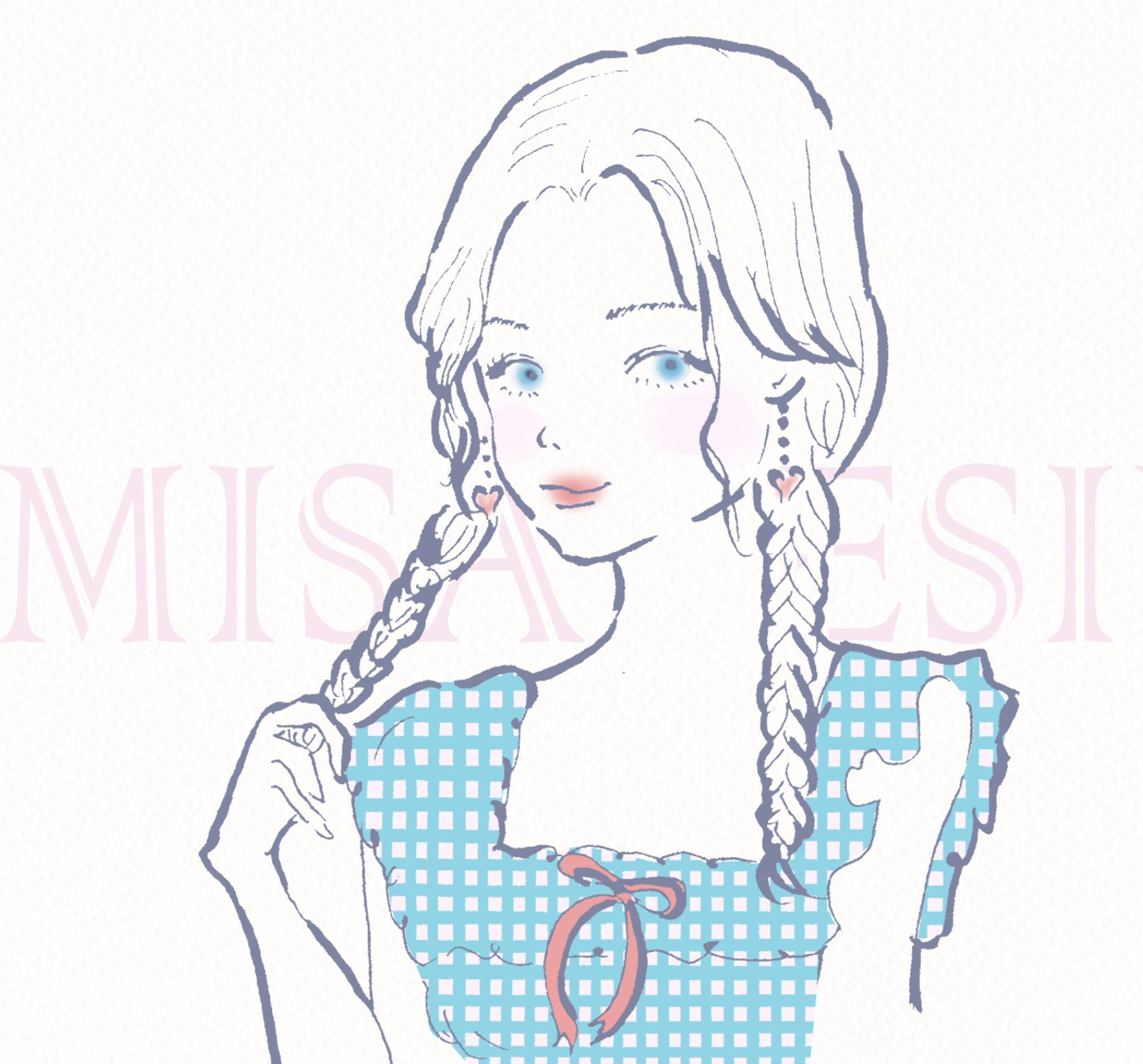 イラスト　三つ編みの女の子-1