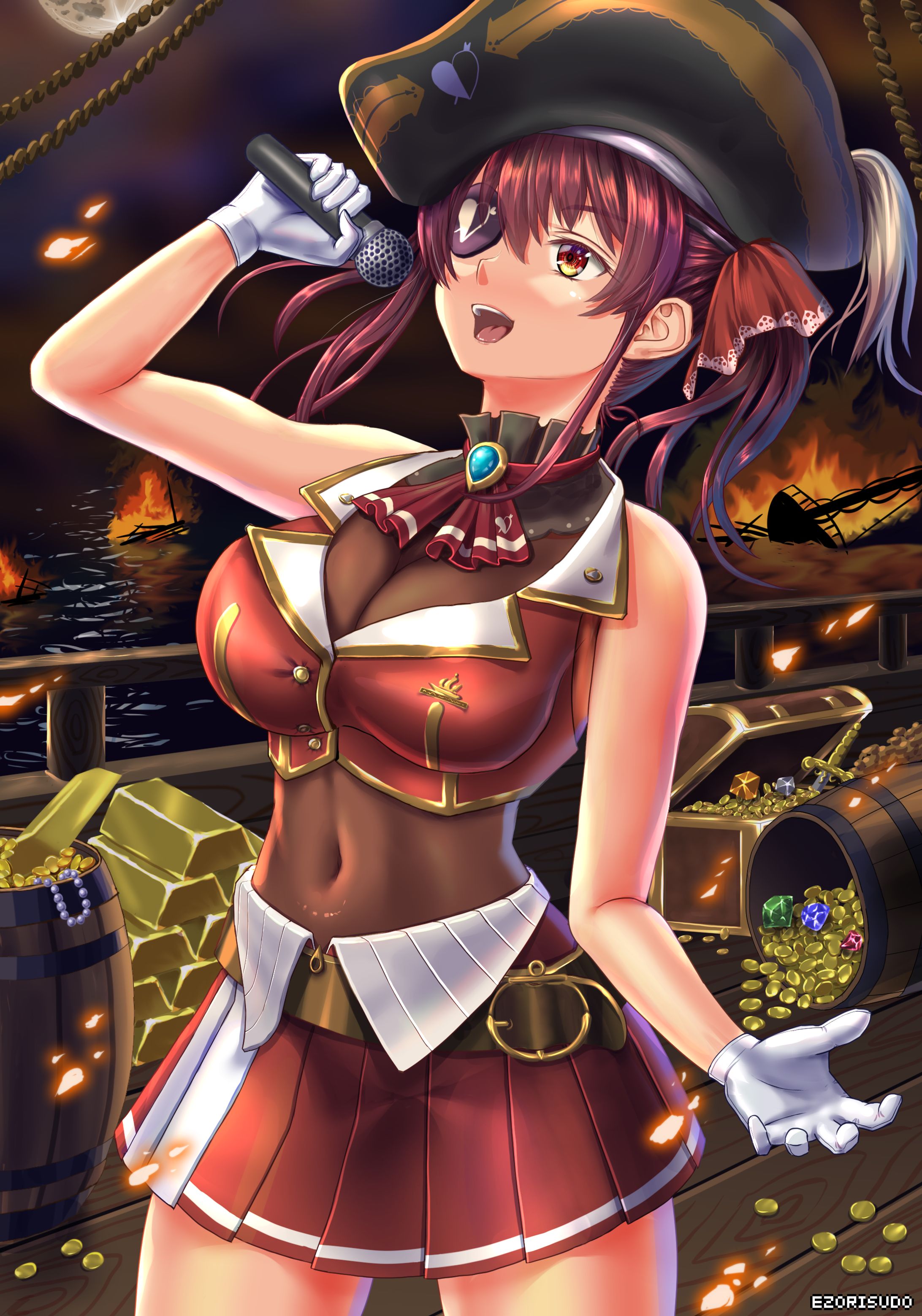 宝鐘マリン 帆船の上で熱唱-1