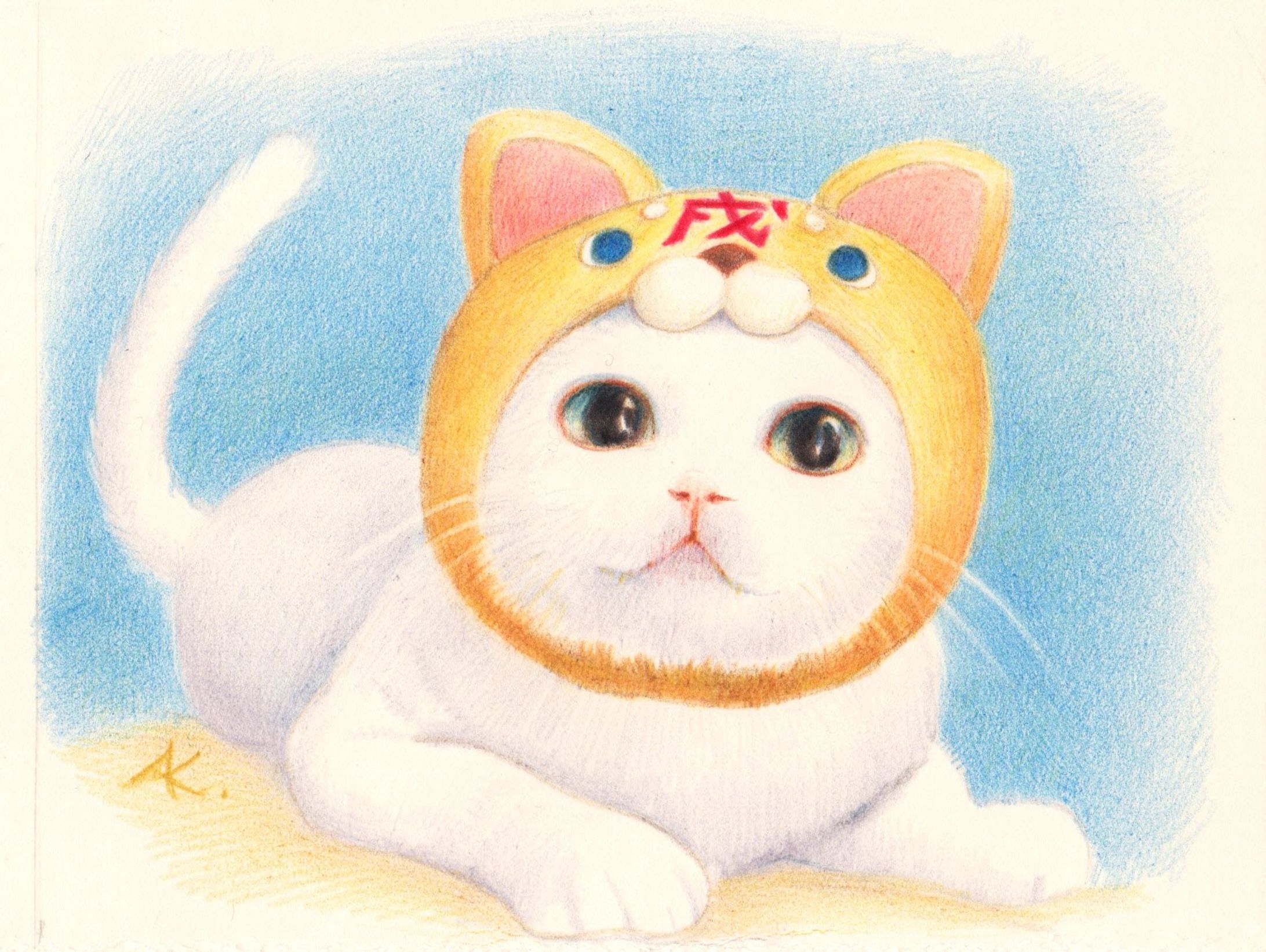 2018年戌年なのに白猫イラスト-1