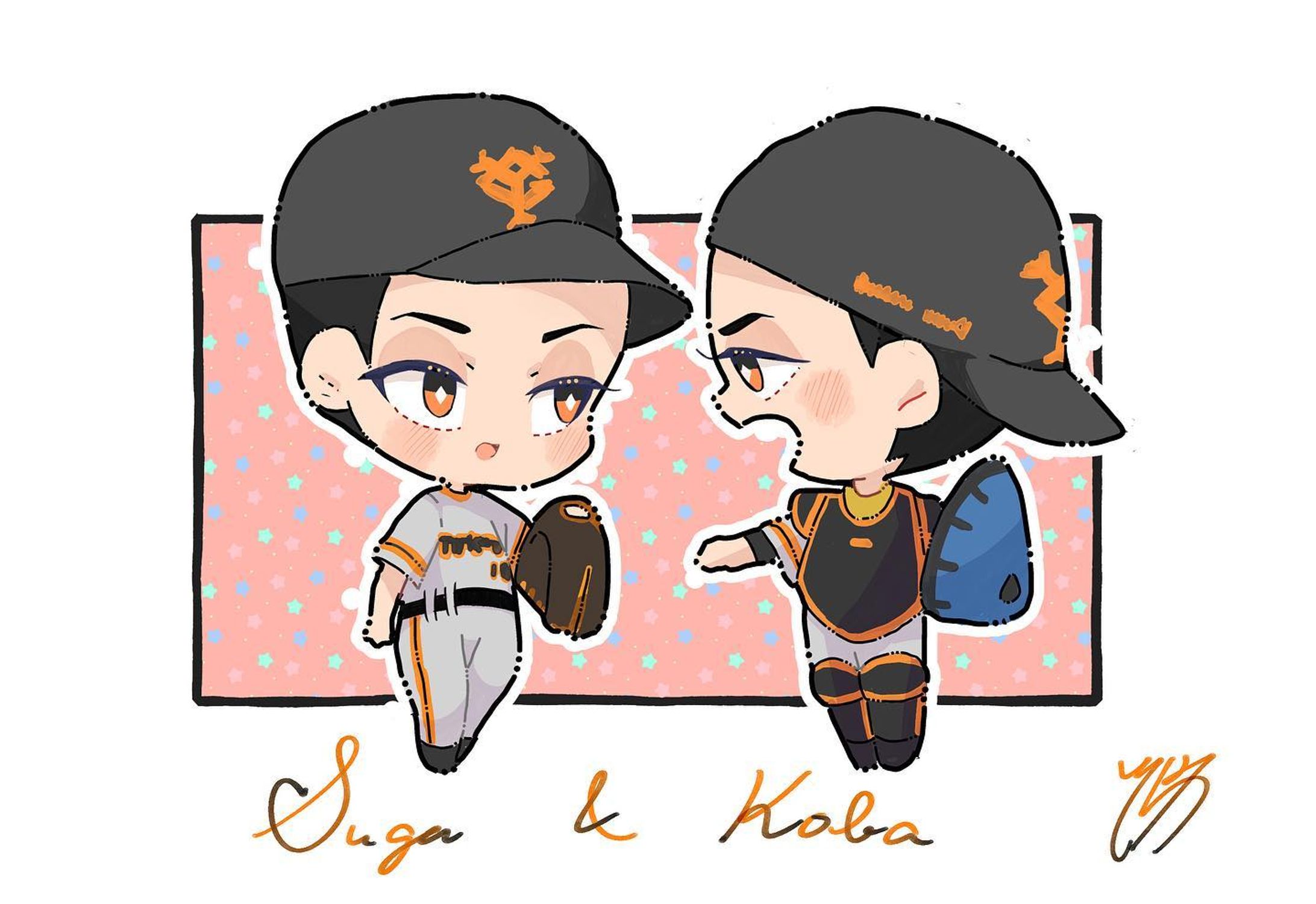 「可愛い系の絵柄しか描けないけれど、どこまで特徴掴んで似せられるか」みたいなところは常に考えていきたいです

#イラスト
#illustration
#選手絵

#スガコバ
#読売ジャイアンツ
#菅野智之#小林誠司-1