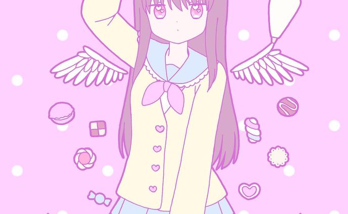 ドーナツの輪っかとホイップクリームの羽で天使になりきる女の子🍩👼🏻🍪
#お絵描き　#イラスト