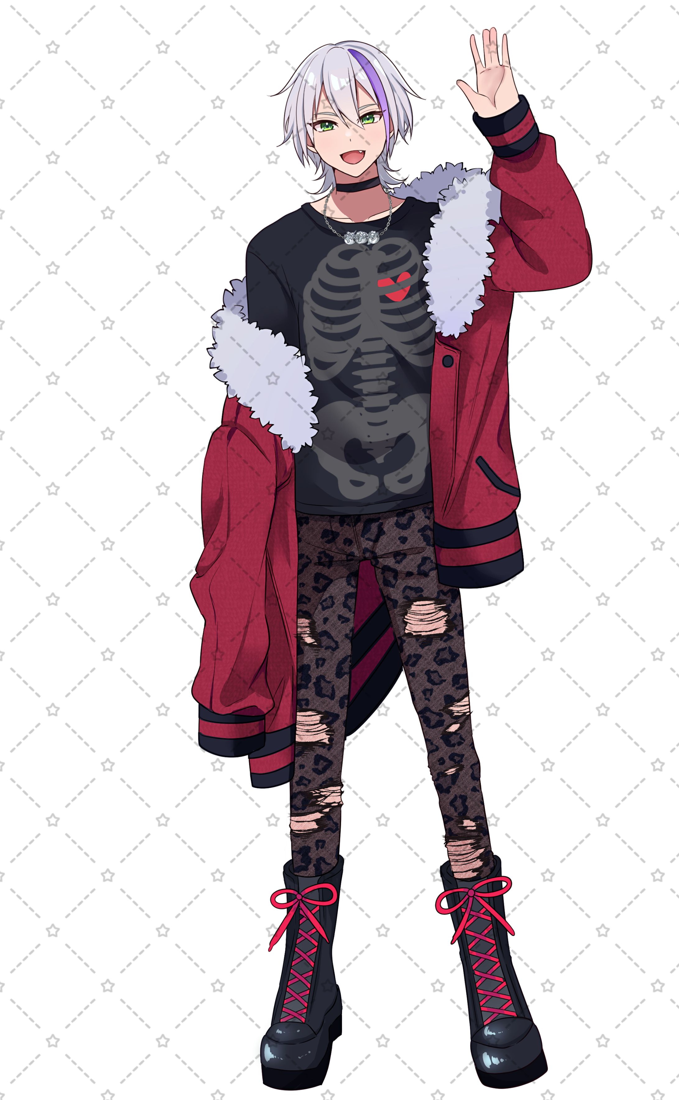 片手をあげる男性-1