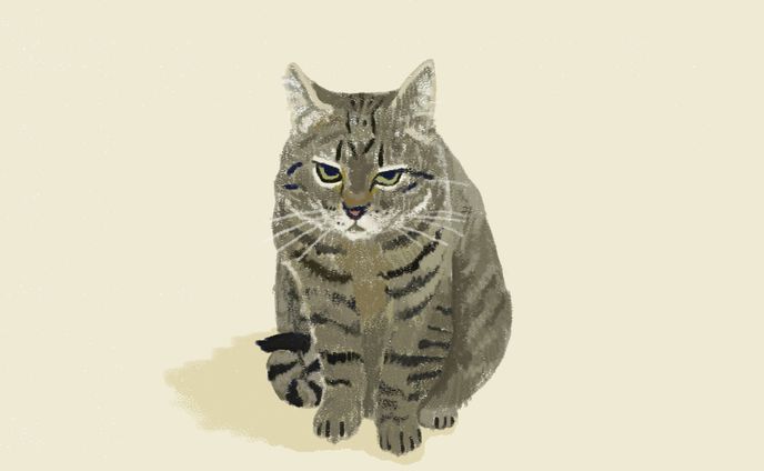 猫イラスト日本画風