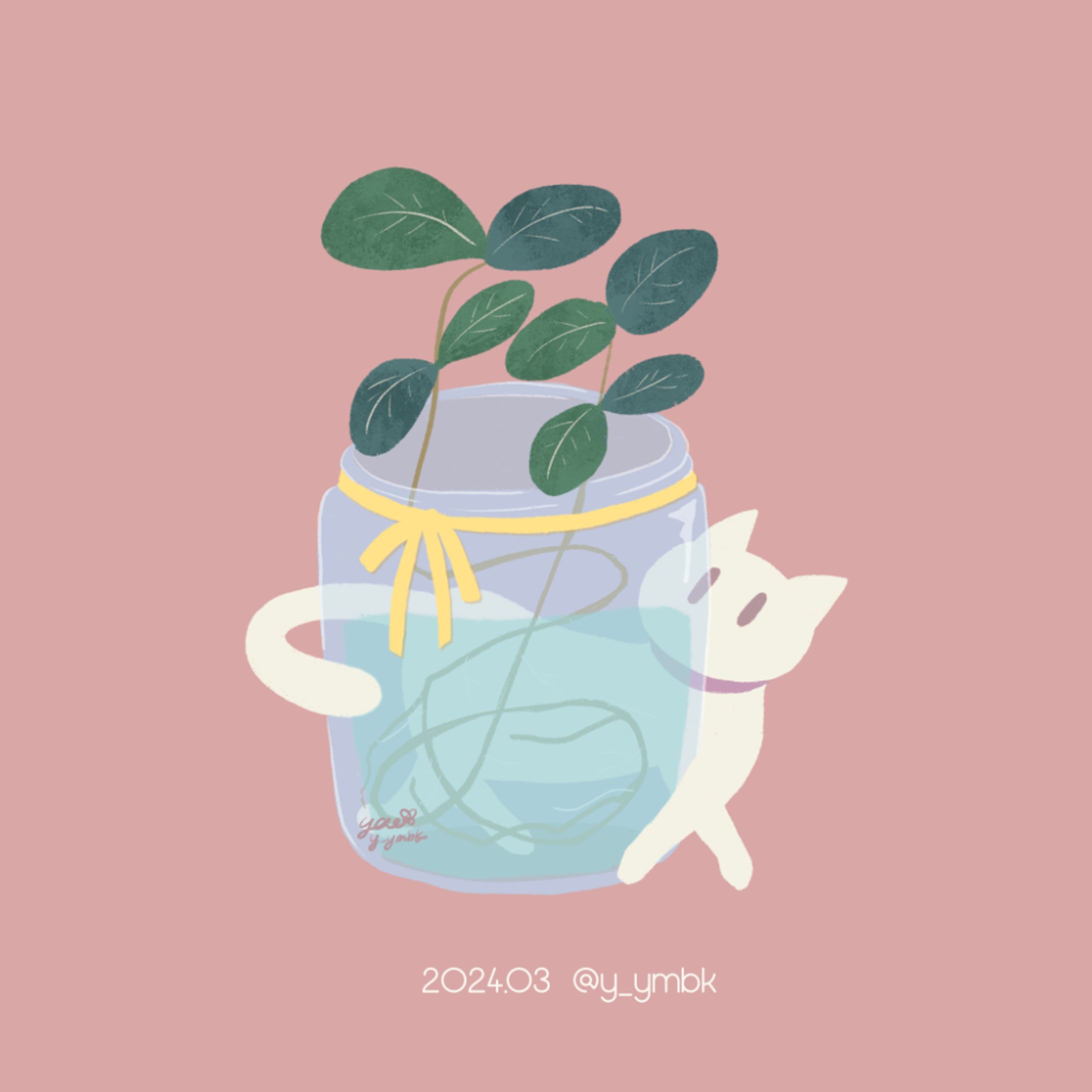 しろねことツタの葉-1