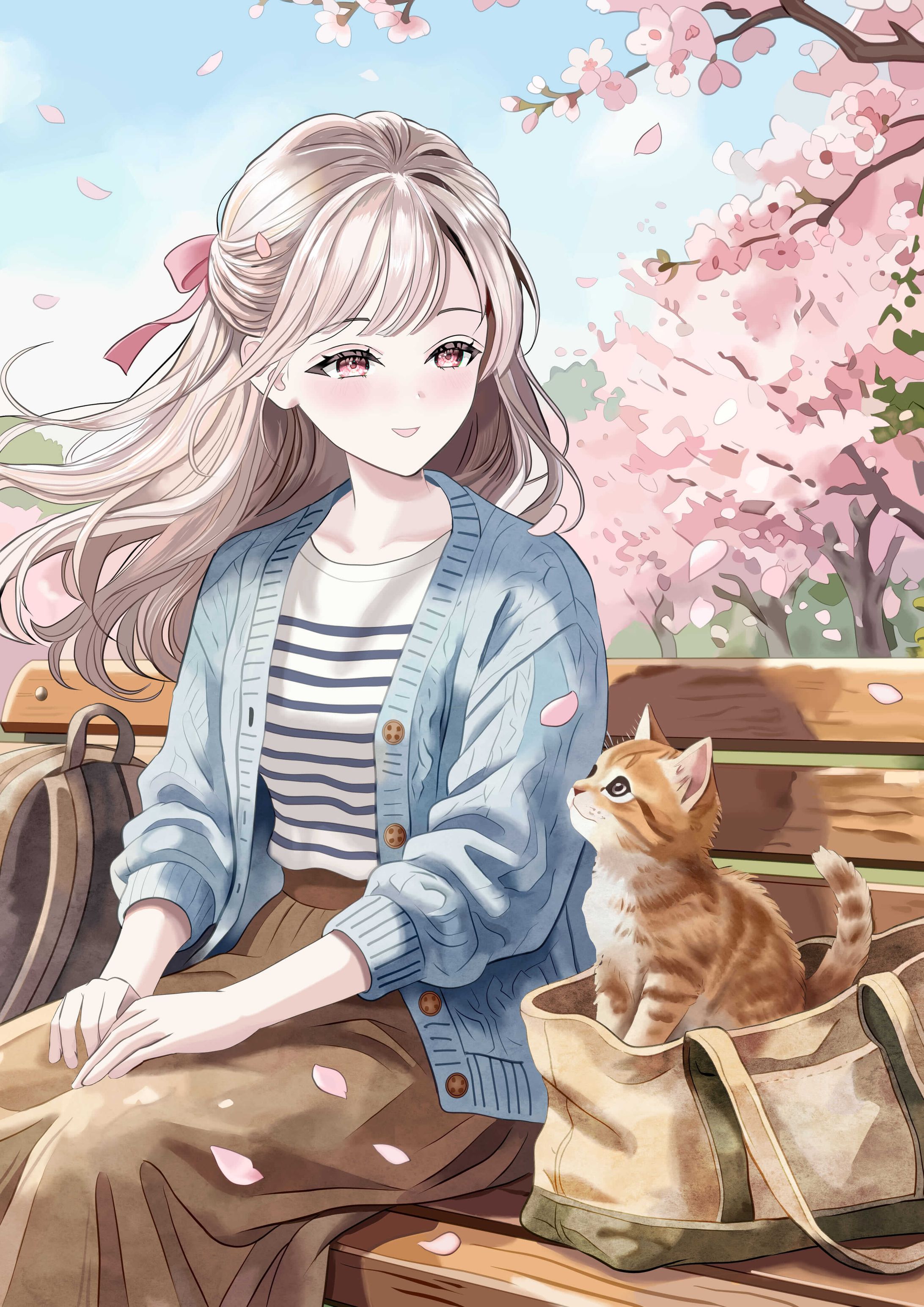 猫と少女（オリジナルイラスト)My Fluffy Friend-1