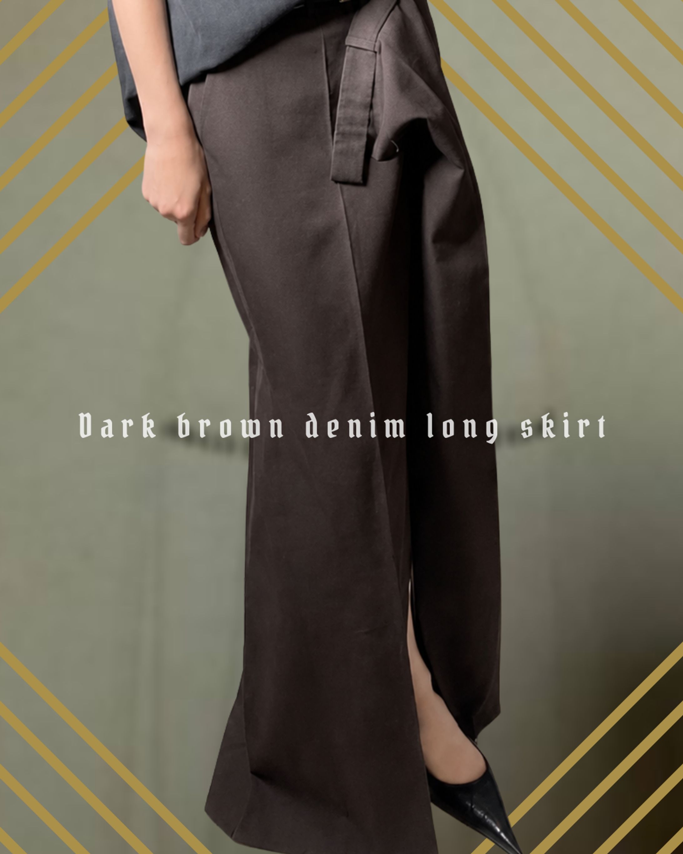 Dark brown denim long skirt2026_0623-1