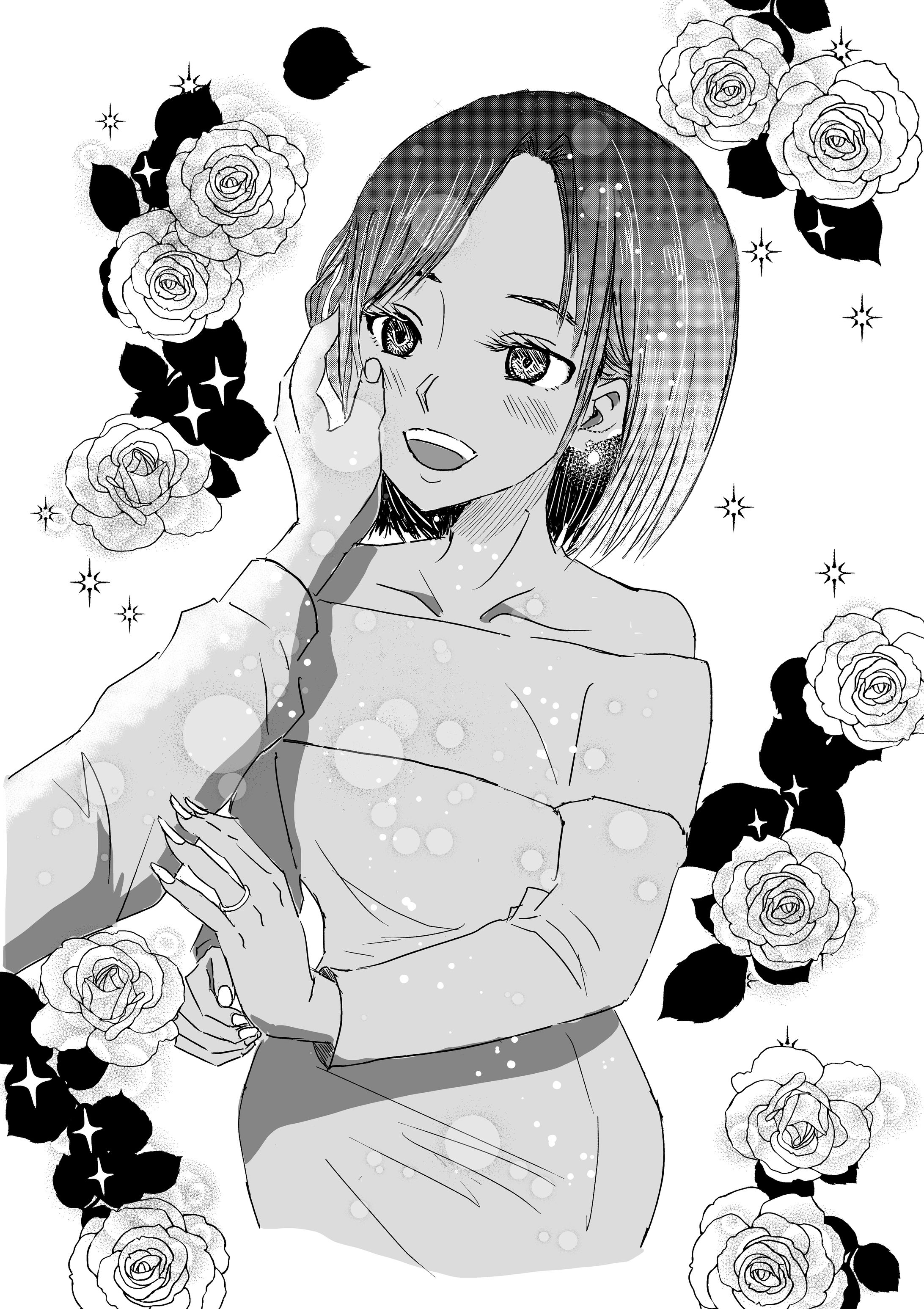 モノクロ　女性イラスト-1