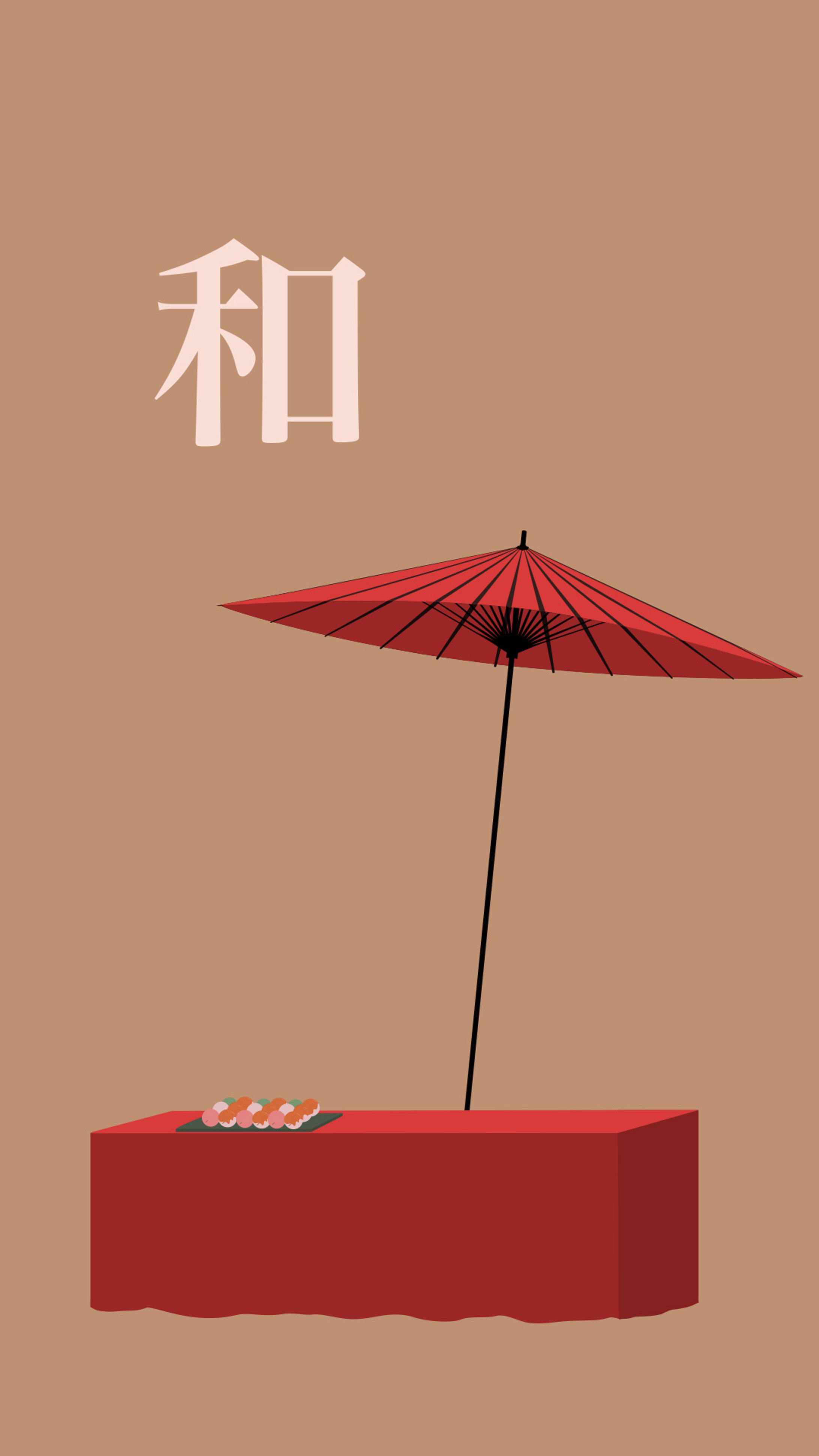 番傘と団子、お皿とフォークとナイフ-1