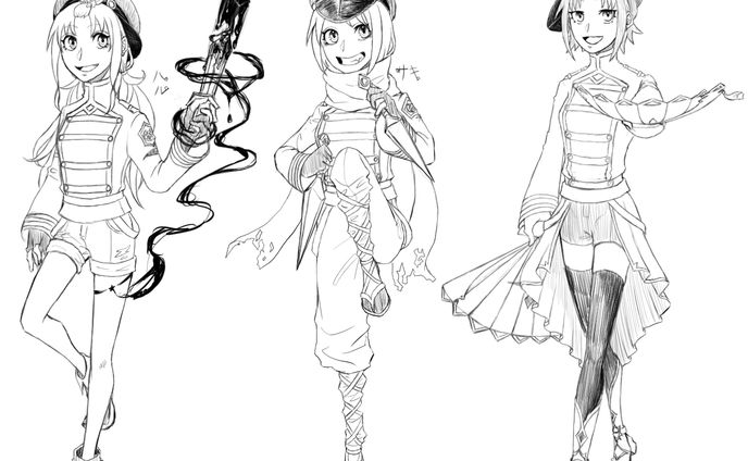 女の子キャラデザ3人