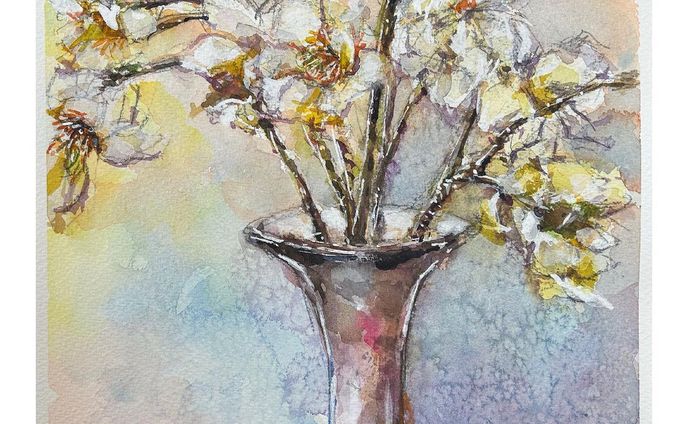 「こぶしの花」
透明水彩　ウォーターフォード　F4

#透明水彩 #透明水彩画 #水彩画 #静物画 #花の絵 #こぶし #こぶしの花 #コブシ #コブシの花 #絵画 #watercolor #watercolorpainting #stilllife #flowers #flowerpainting #art #fistflower