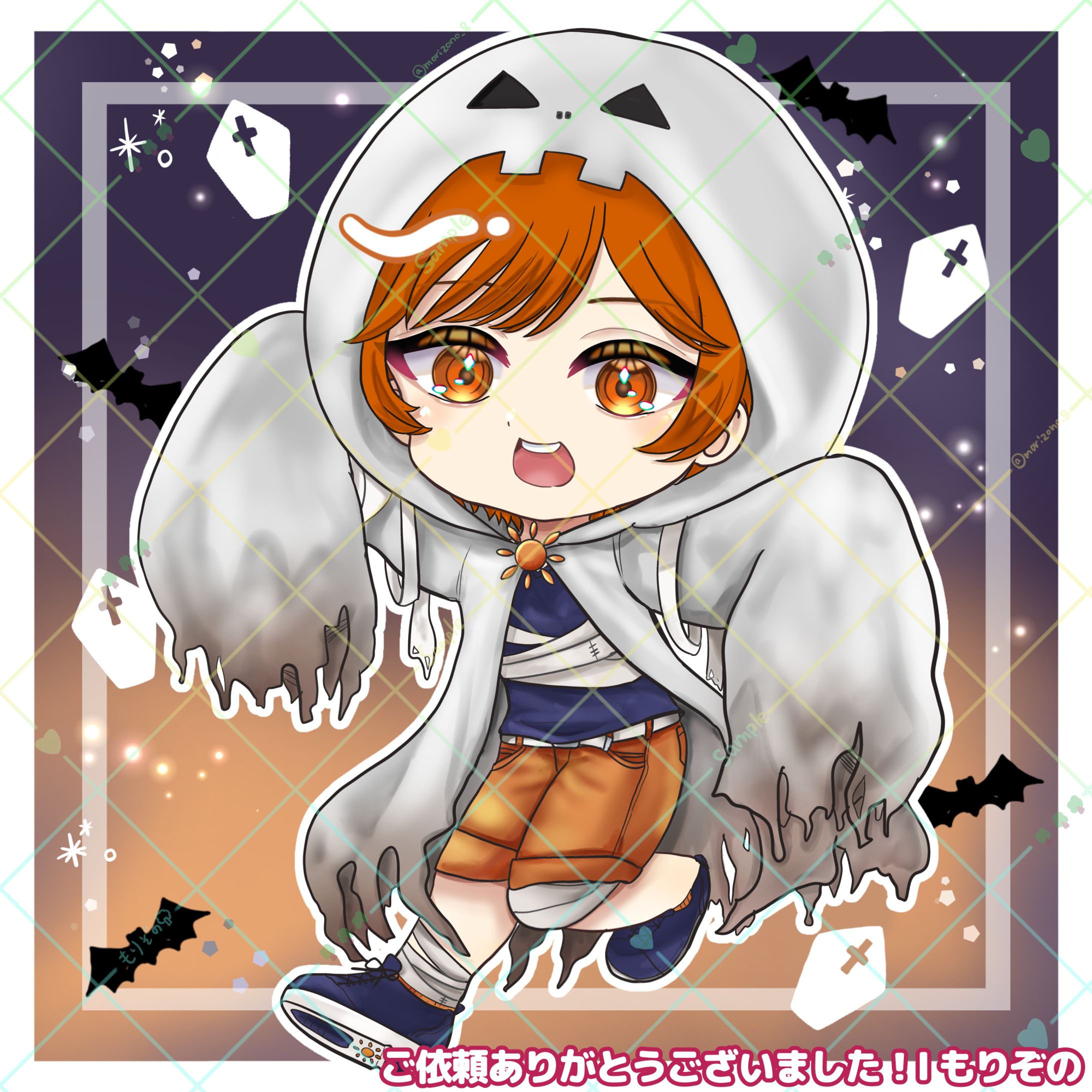 【ご依頼】くろいぬ様ハロウィンミニキャライラスト-1