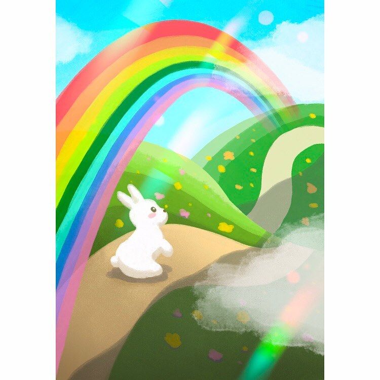 虹の架け橋🌈 #虹 #うさぎ #動物 #イラスト #イラストレーション