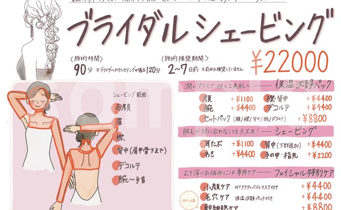 ブライダルエステサロンのシェービングメニュー