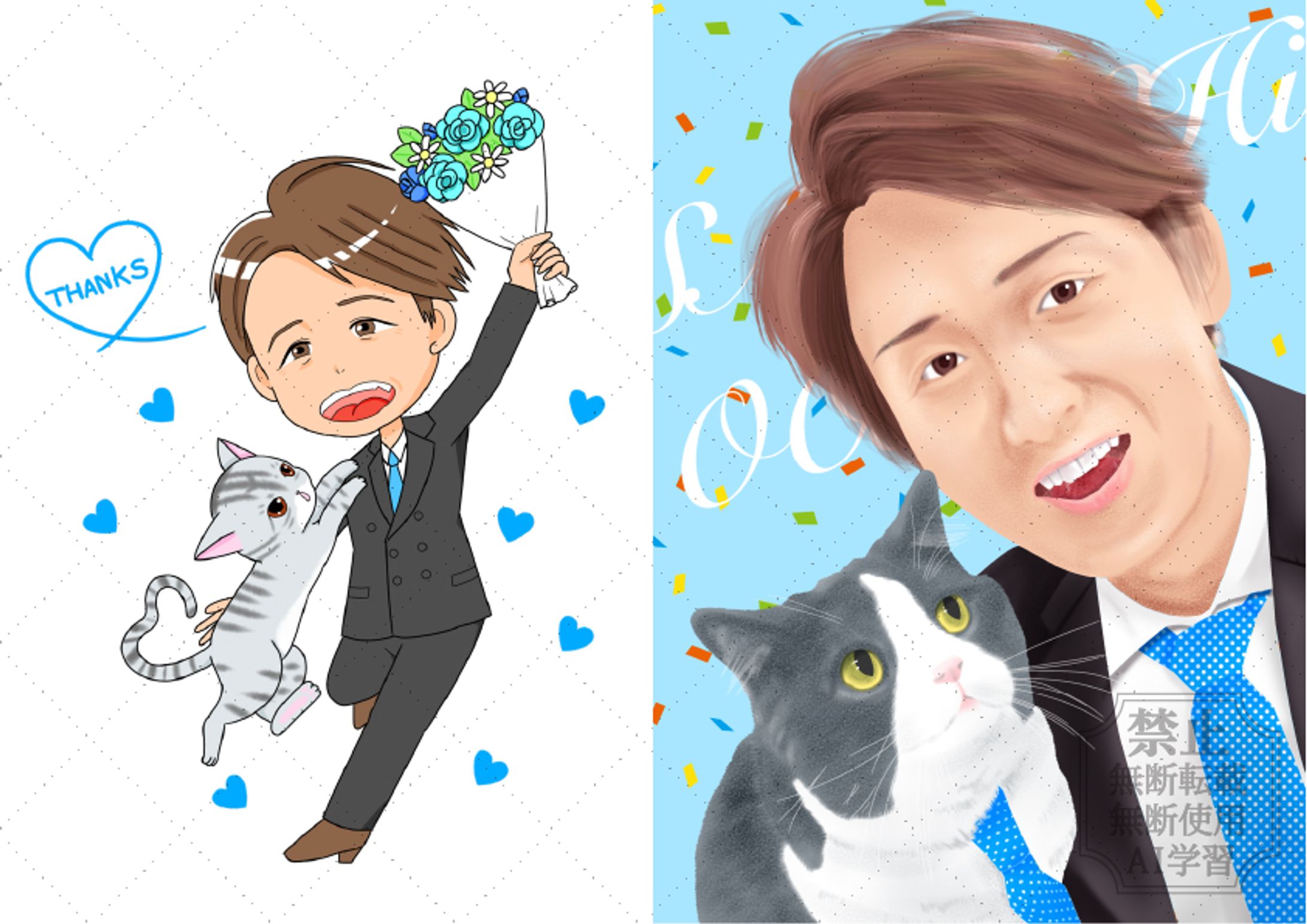 猫と大野くん似顔絵-1