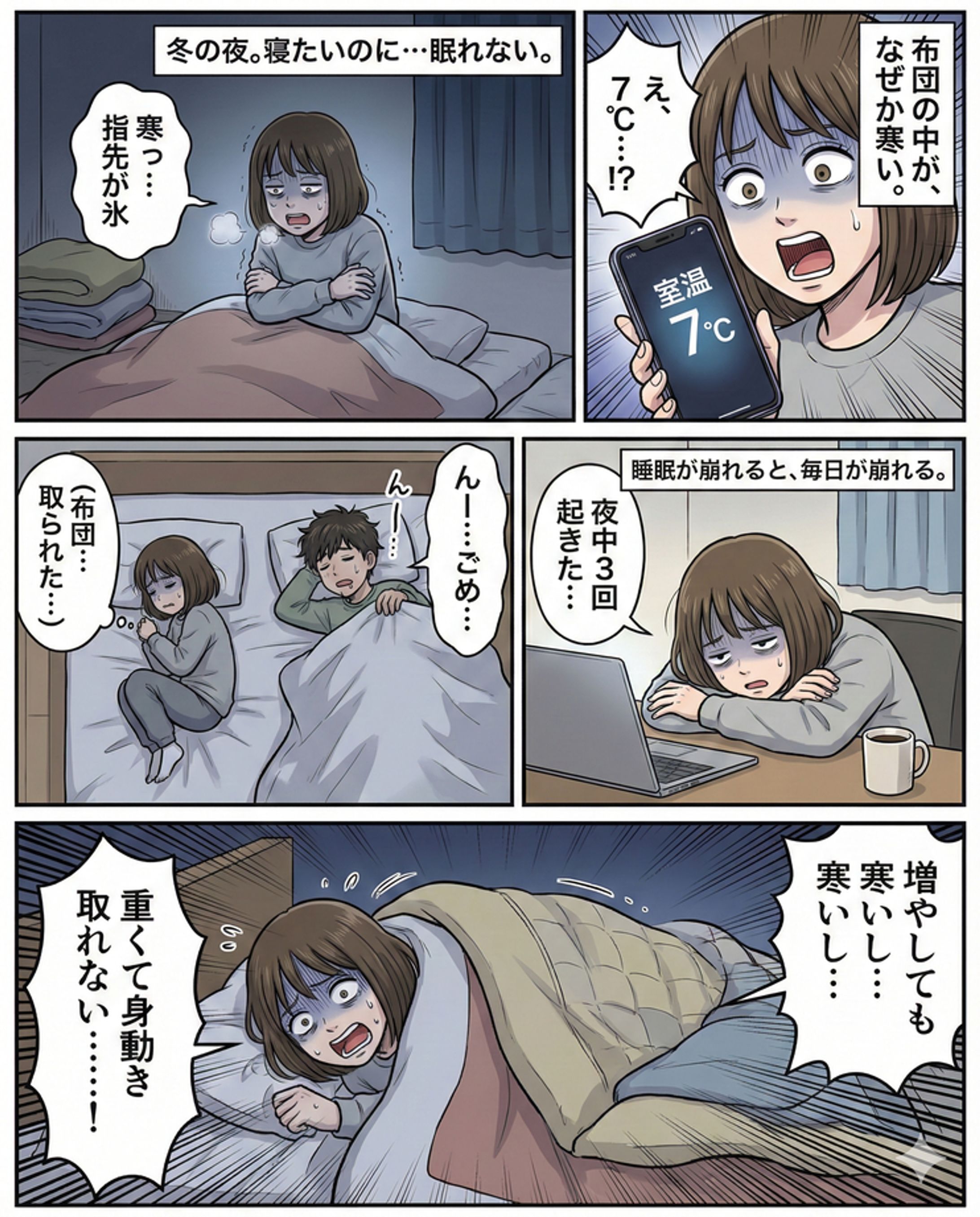 宇宙服素材エアロゲル採用極暖掛けふとん広告漫画-1