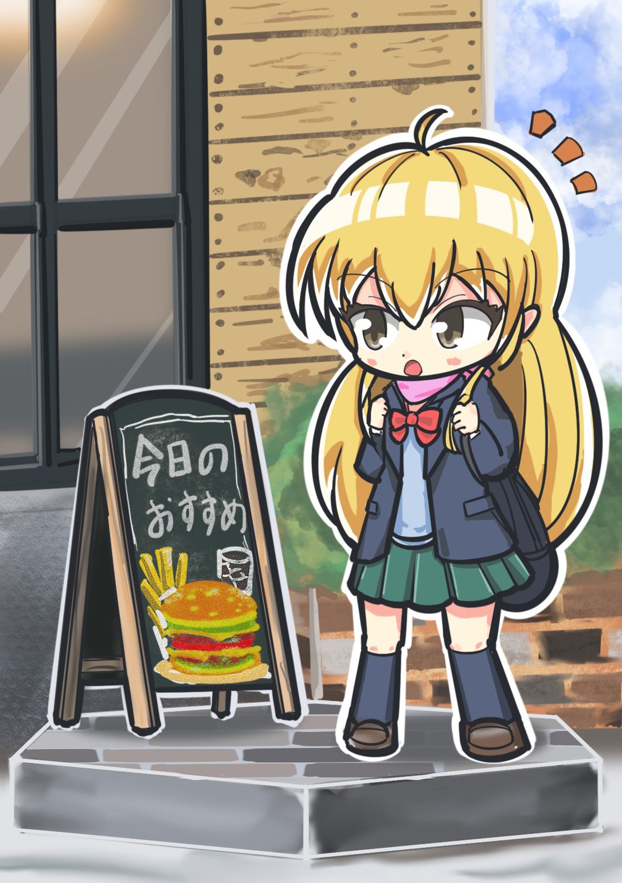 カフェの前を通りがかった女の子のイラスト-1