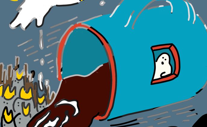 アヒルが溶けるコーヒーの上