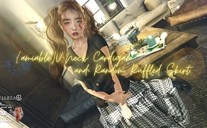 {amiable}V-Neck Cardigan & Random Ruffled Skirt@the Mainstore.