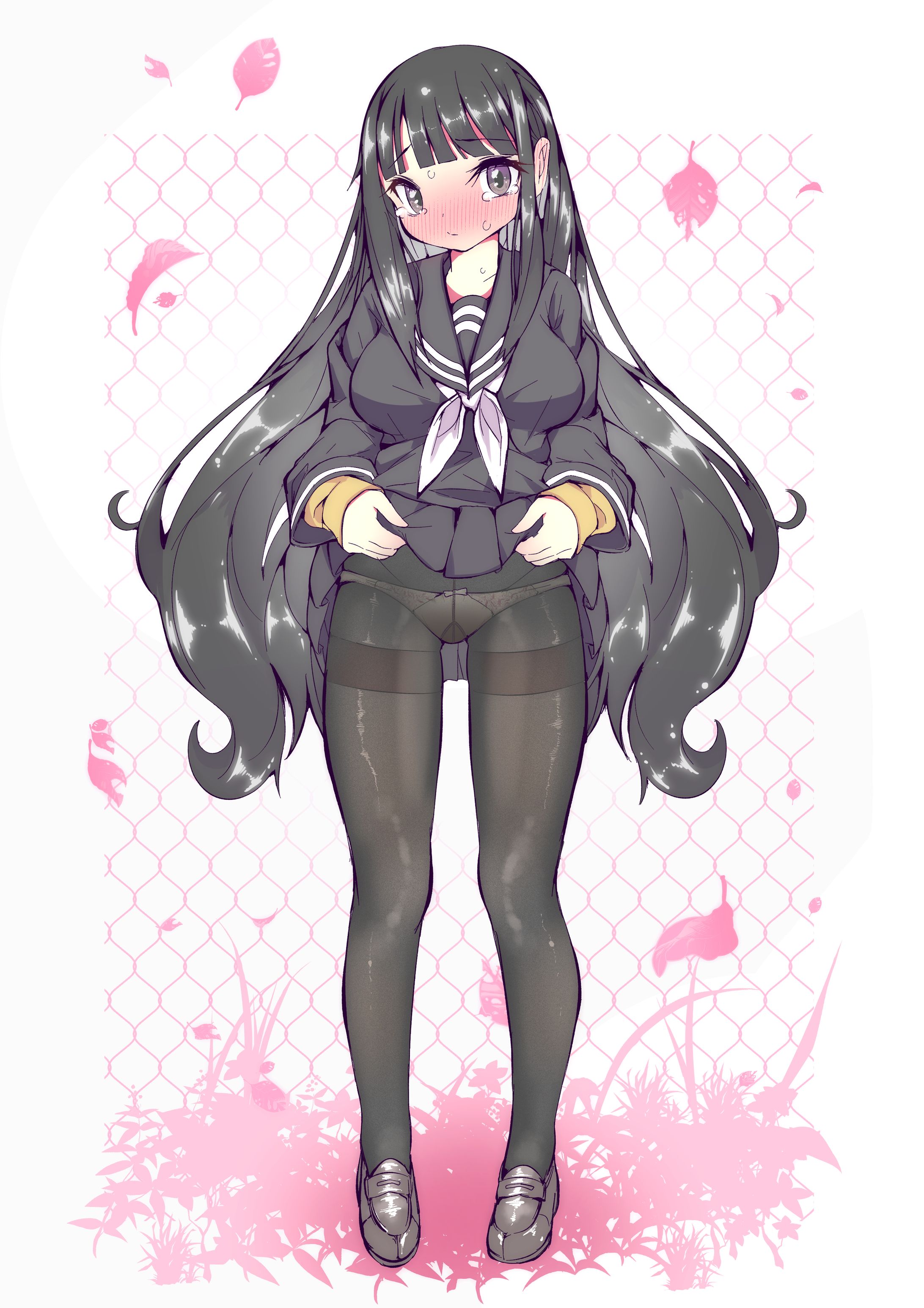 【仕事絵】スカートをめくる黒髪少女-1