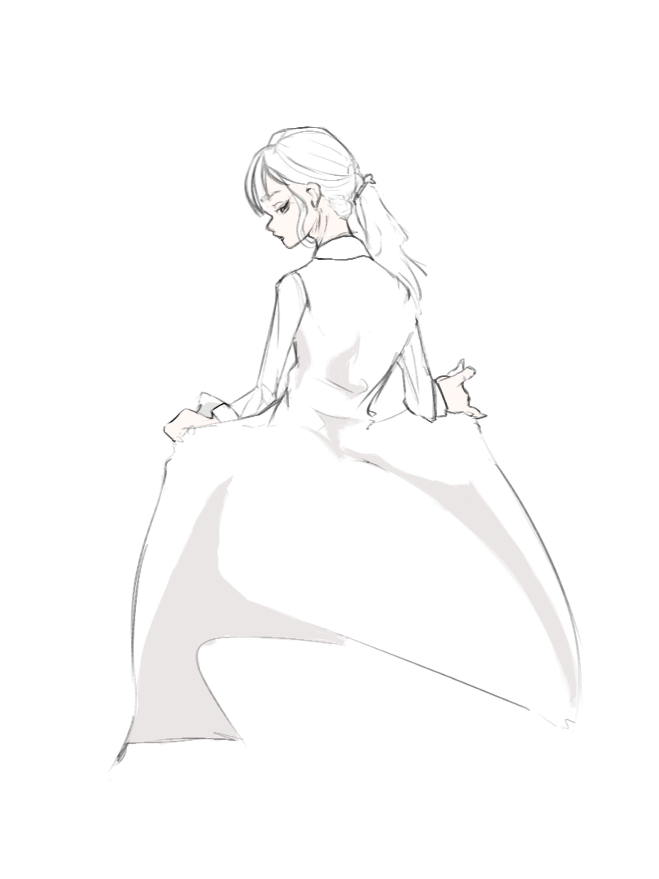 ドレスを着た女性のラフ絵-1