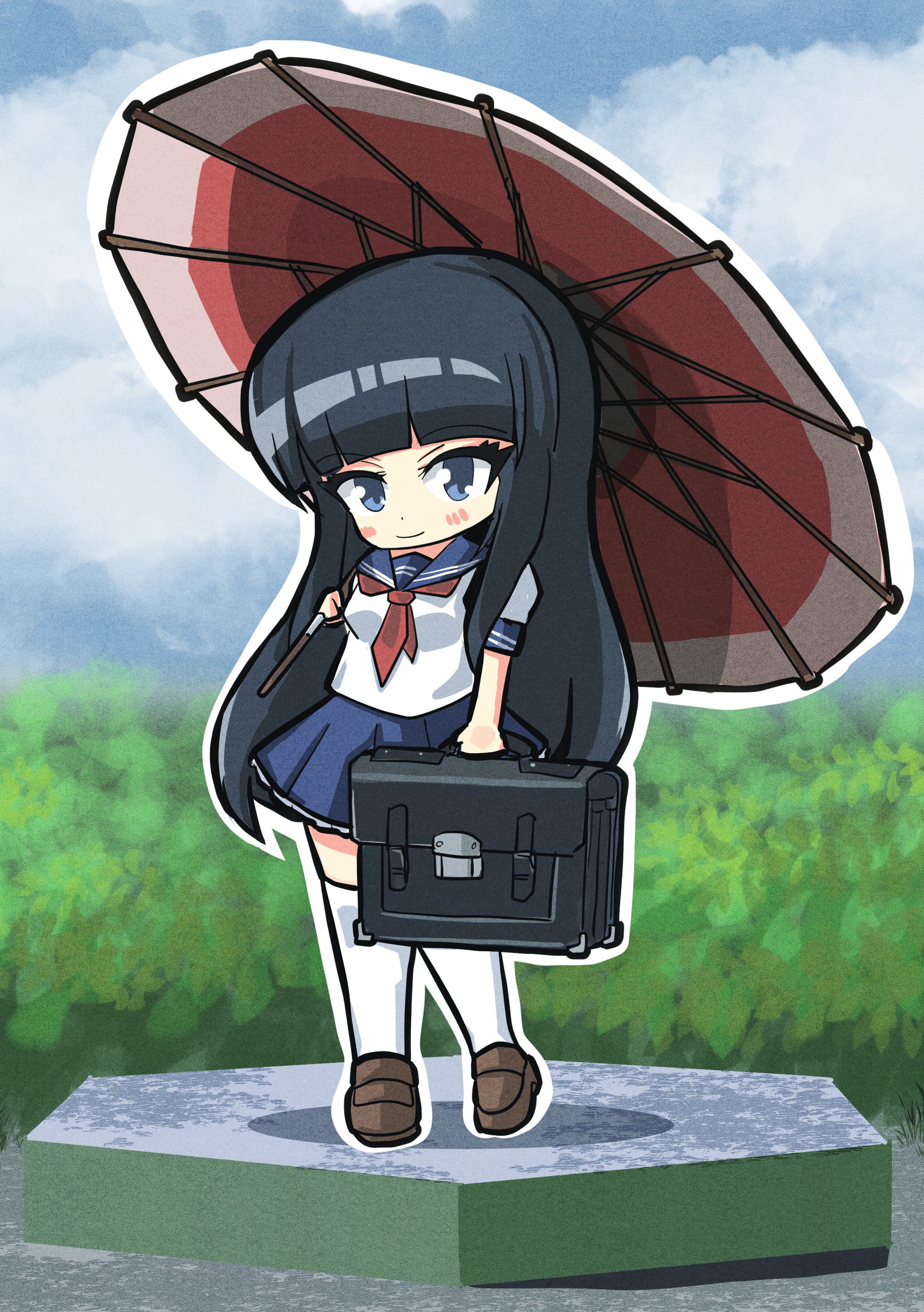 和傘を持った女の子のイラスト-1