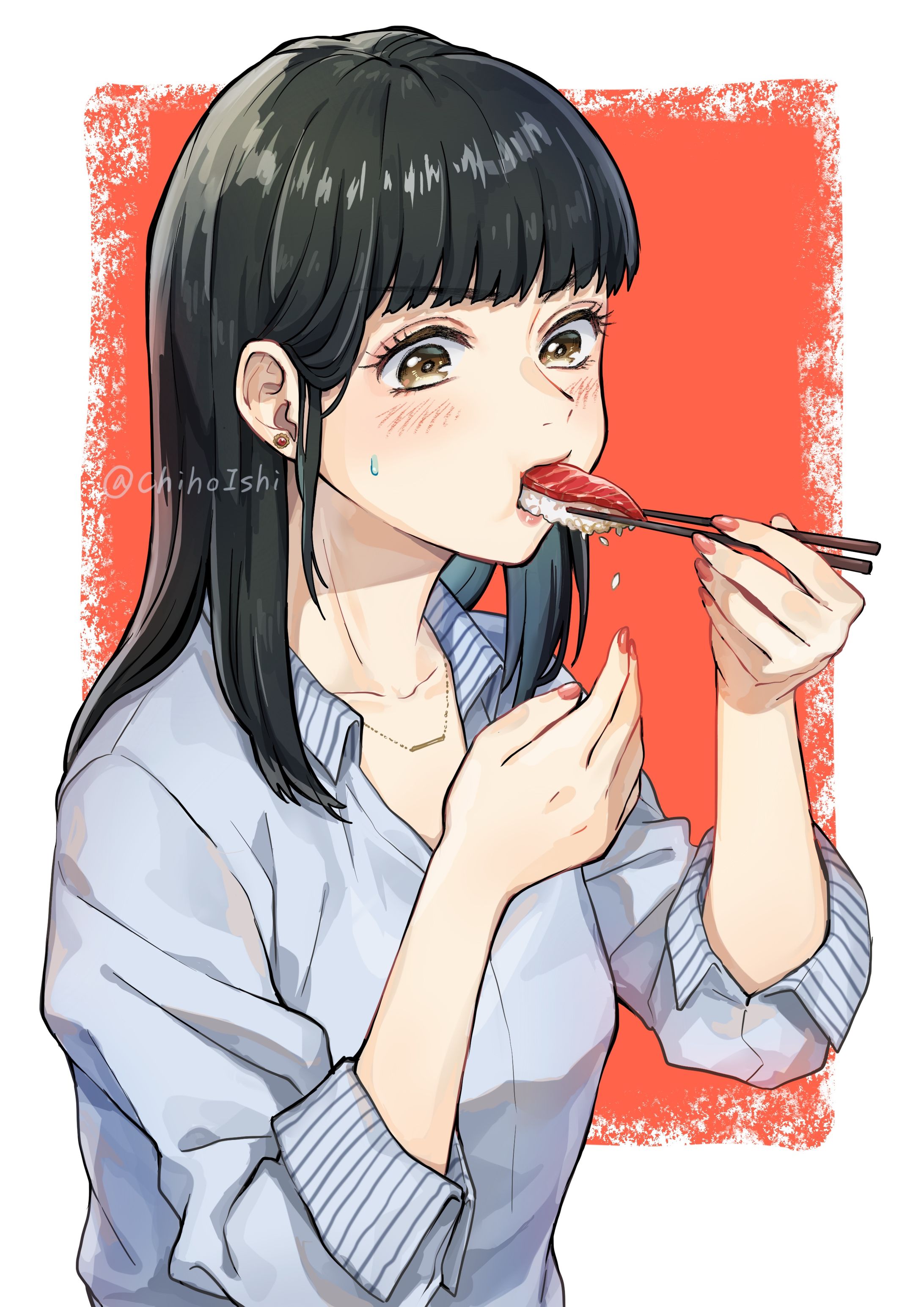 食べる女の子(お寿司)-1