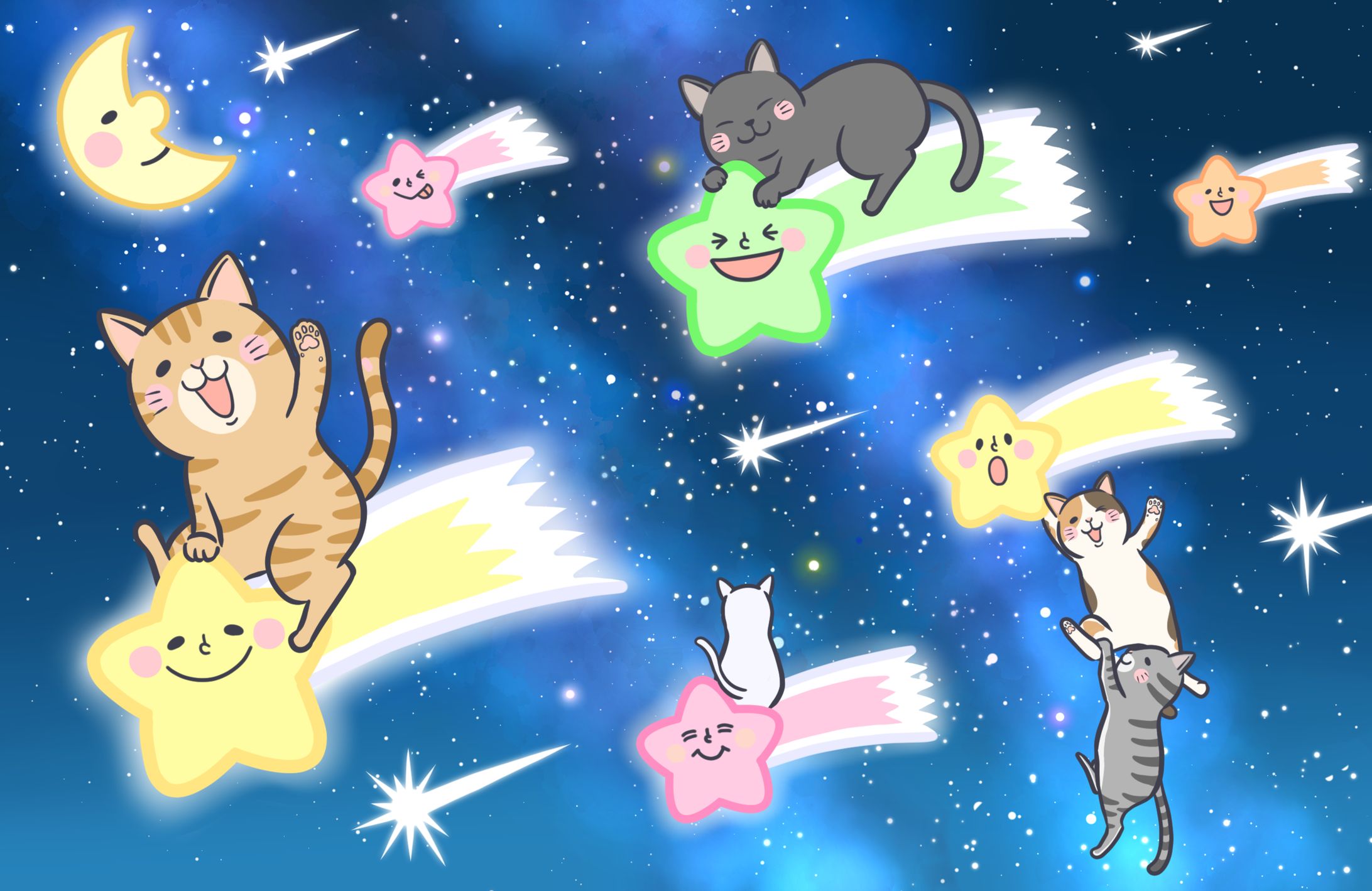 イラスト（猫と流れ星）-1