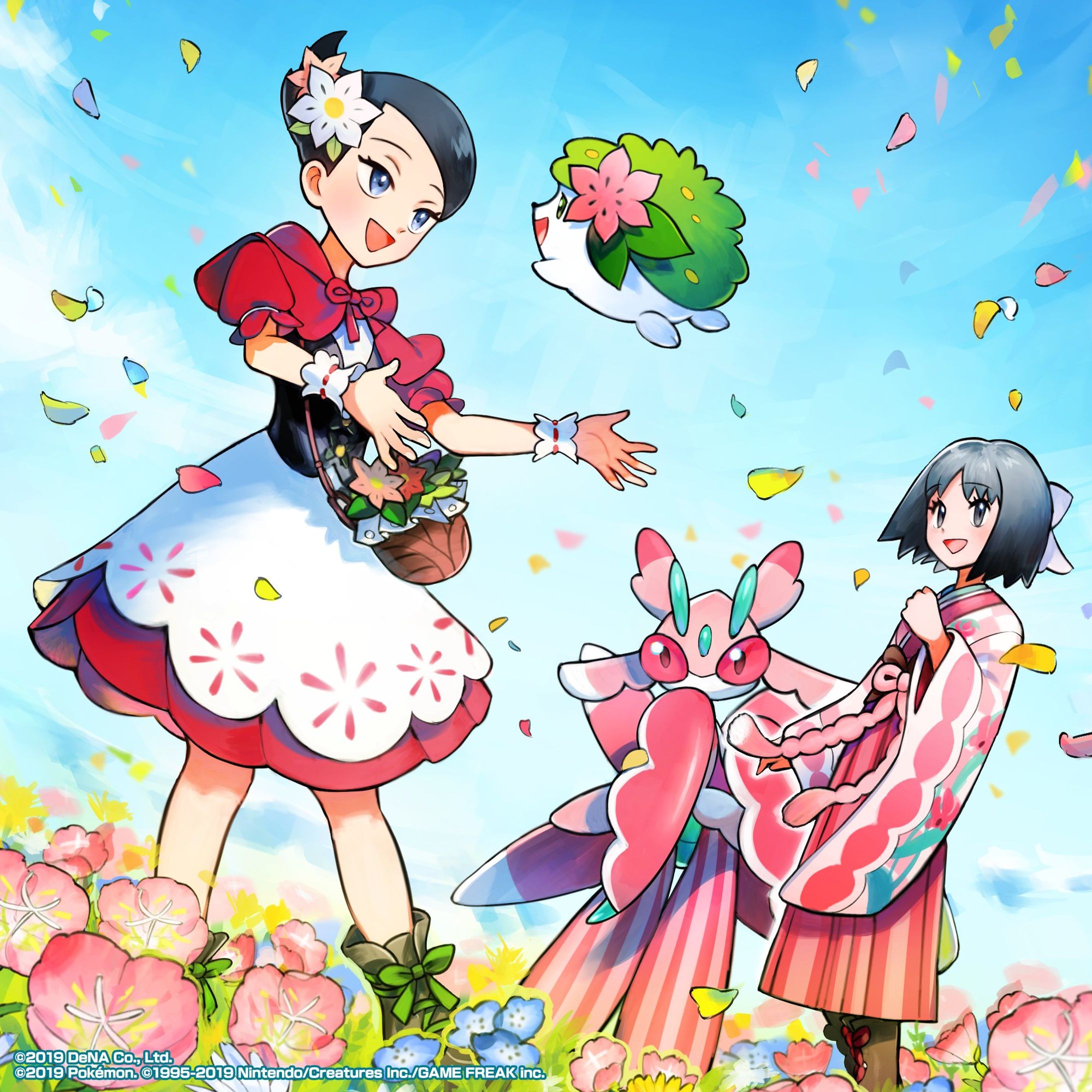 『ポケモンマスターズ EX』 プロモーション用イラスト「マイ＆シェイミ」「エリカ＆ラランテス」-1