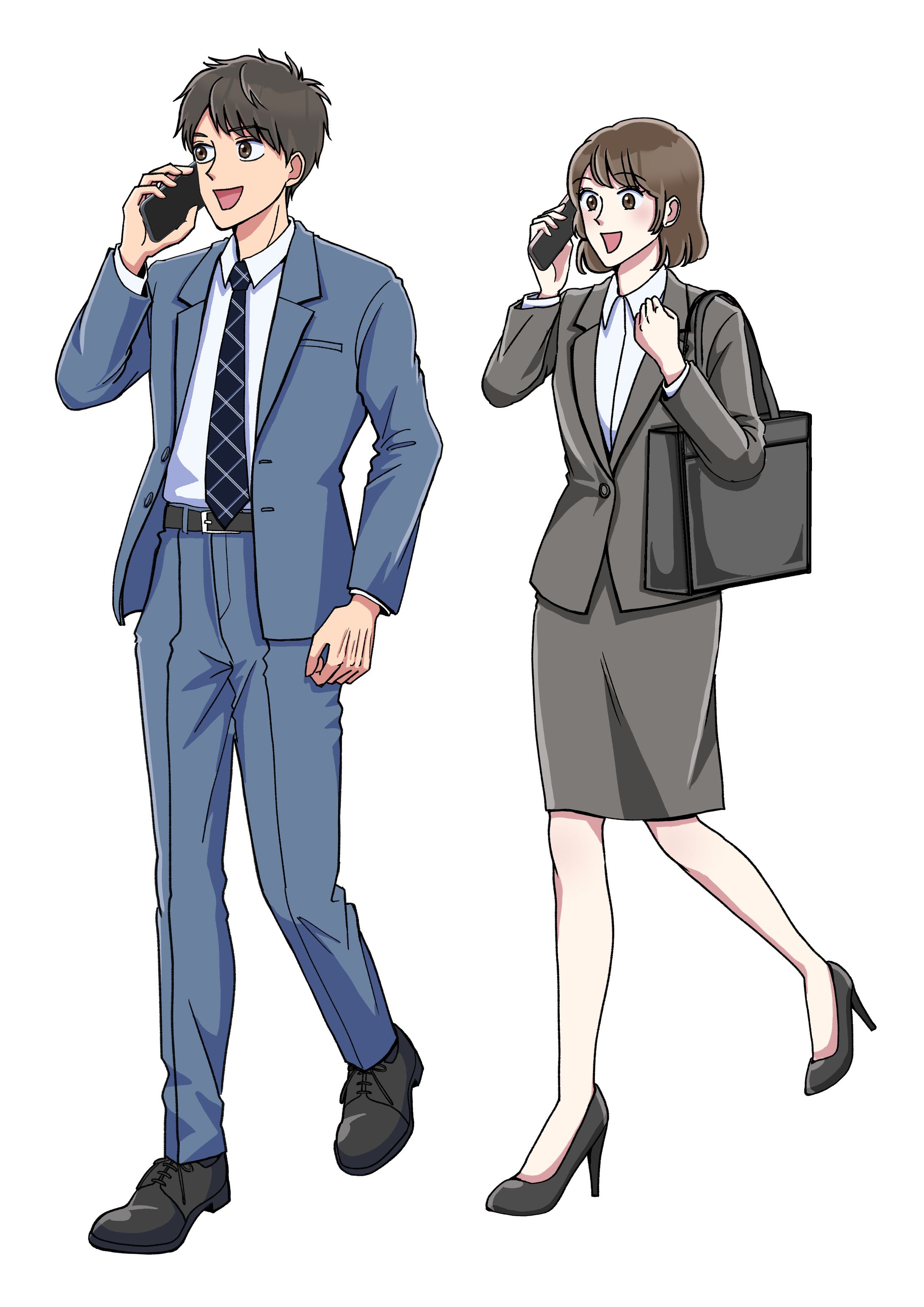 スーツの男女全身イラストカット-1