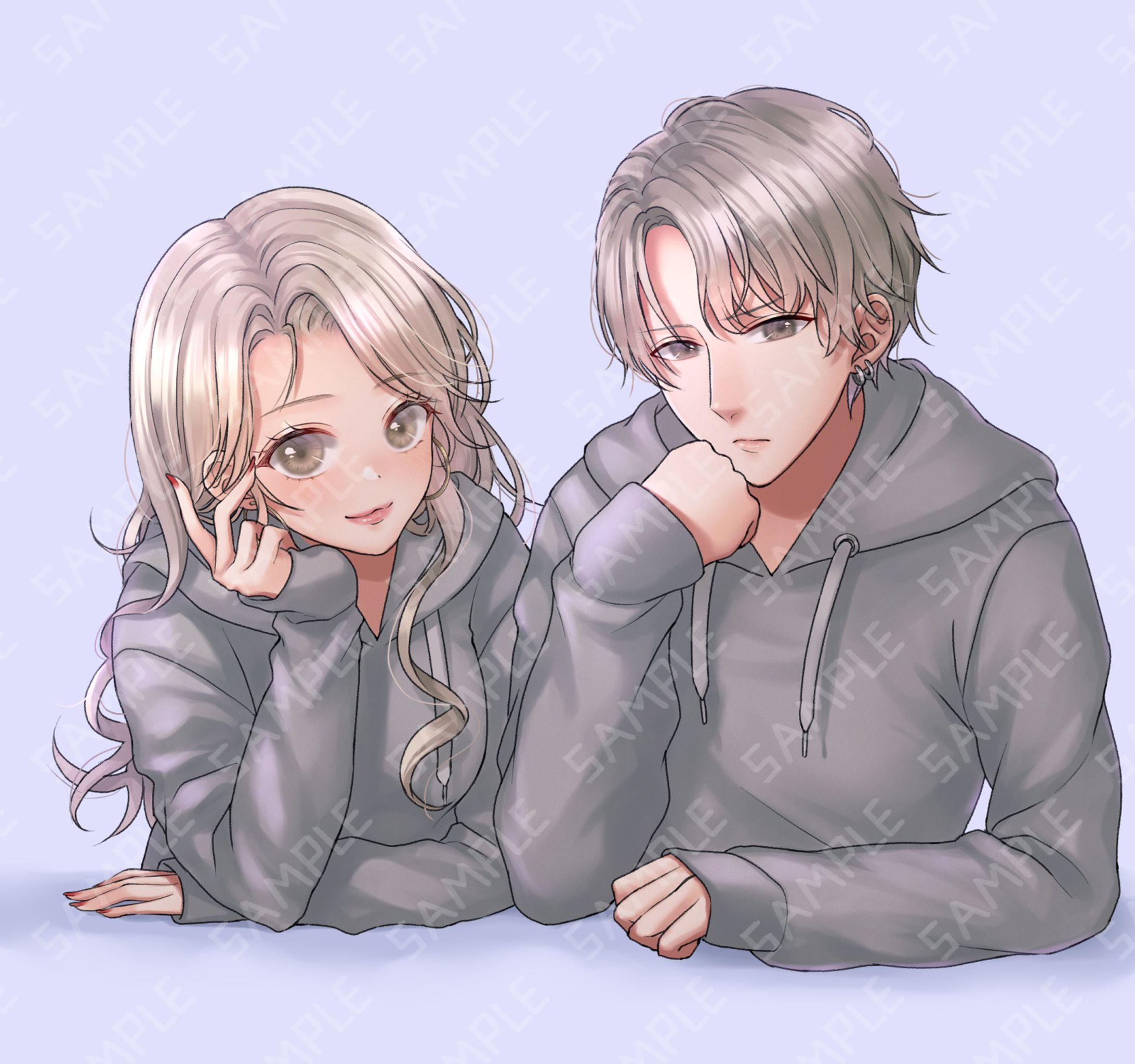 ペア画　頬杖-1