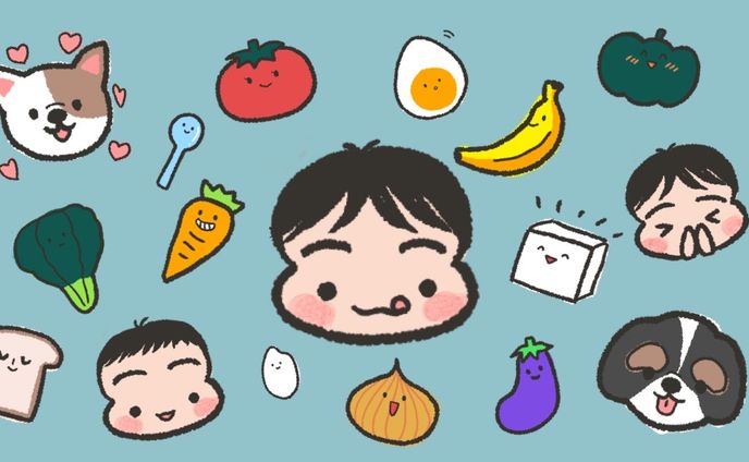 【LINE絵文字】赤ちゃんたいたいと犬と食べもの絵文字