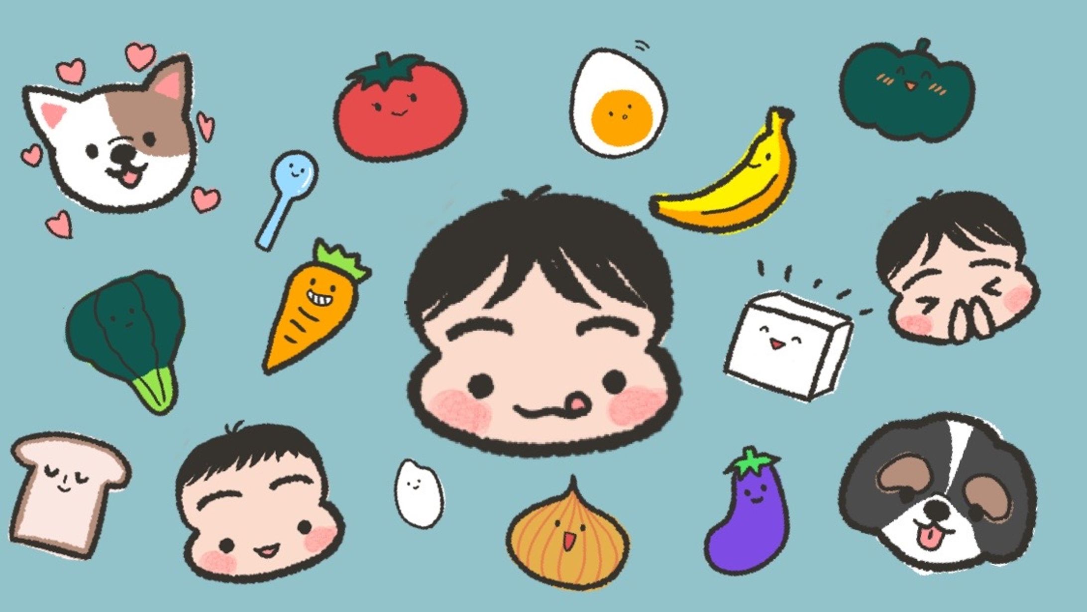 【LINE絵文字】赤ちゃんたいたいと犬と食べもの絵文字-1