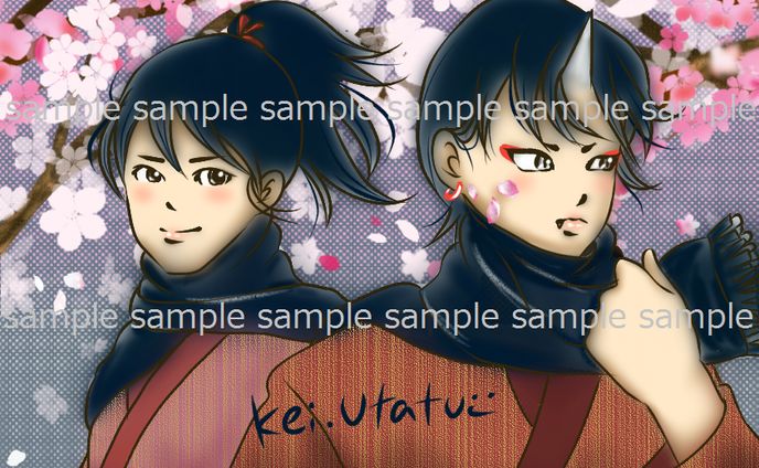 桜と桃太郎と赤鬼とマフラー（ちょっと大人になったバージョン）