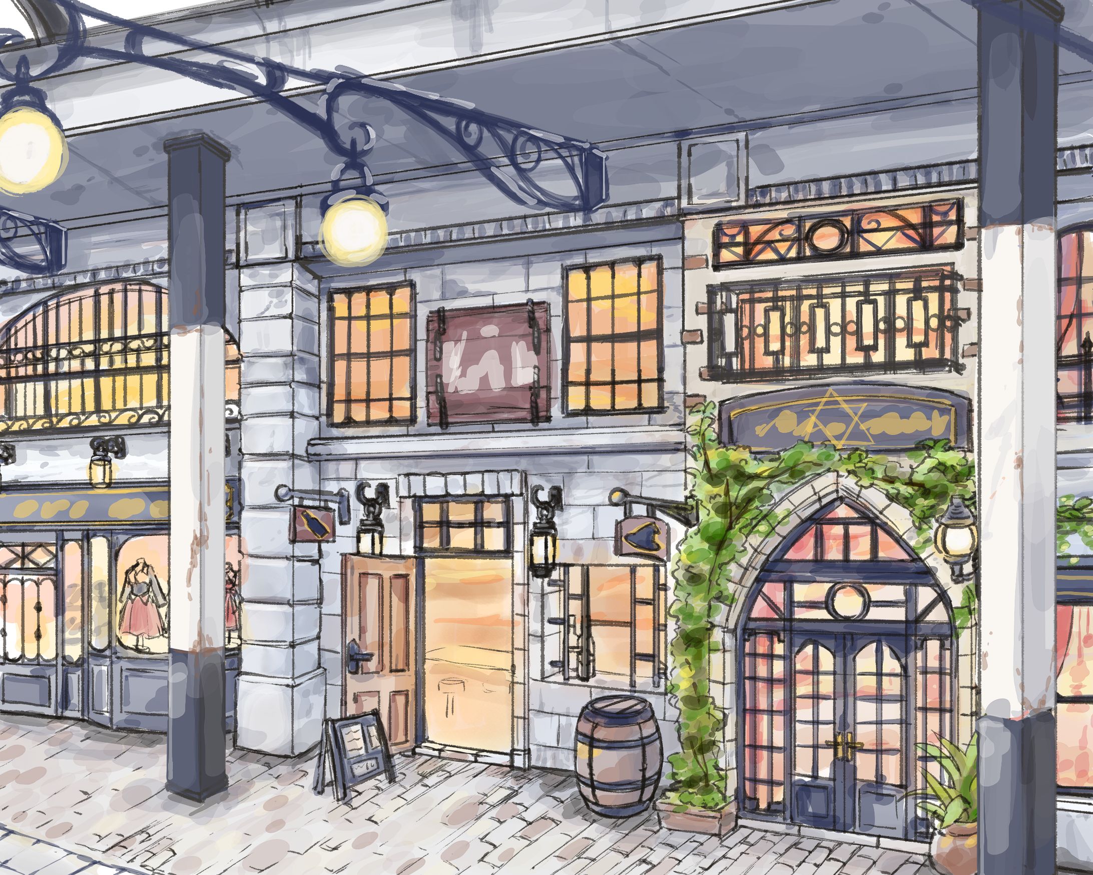 ヴァンパイアの街構想『商店街』アイディアスケッチ-1