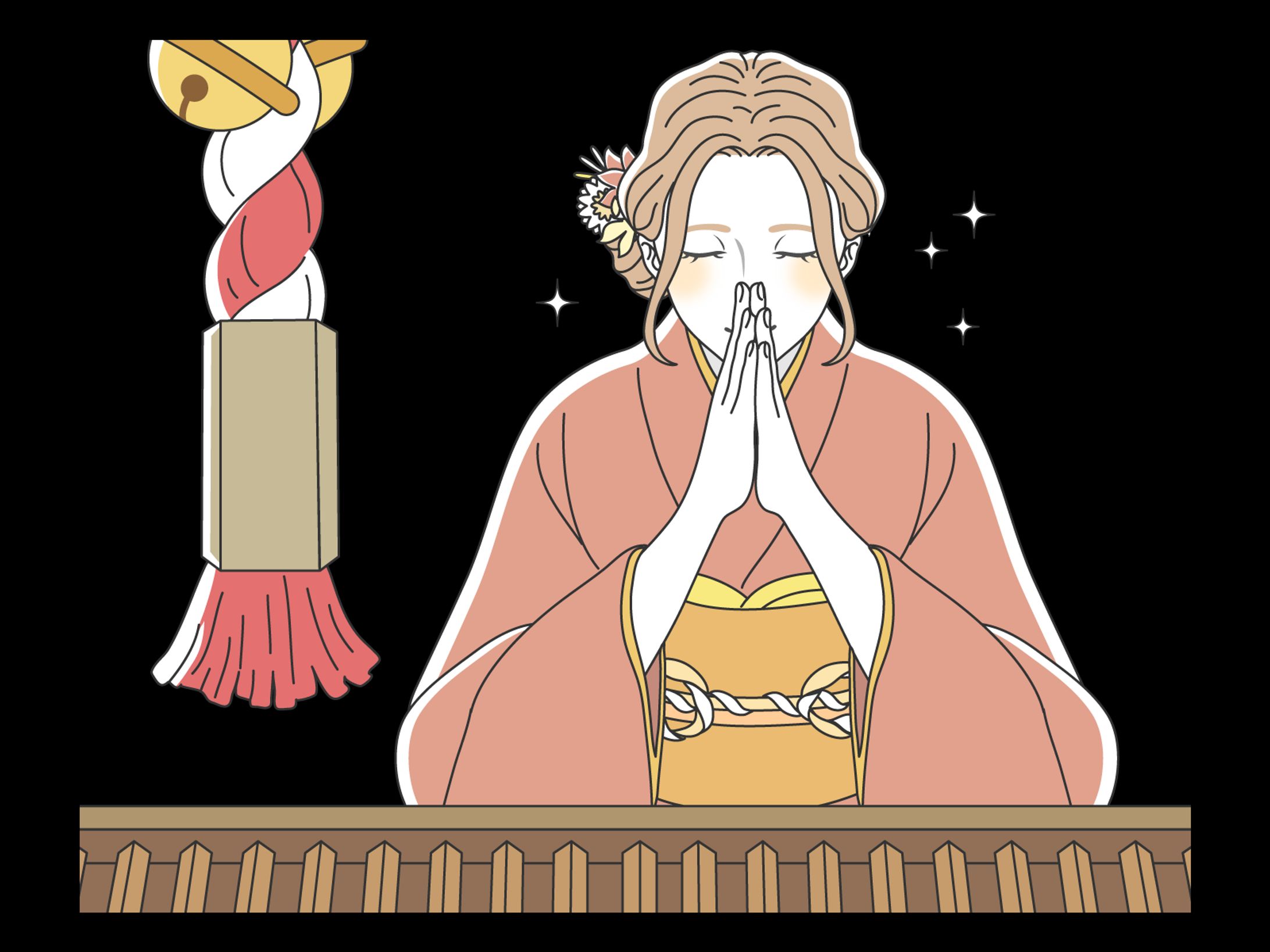 初詣をする女性-1