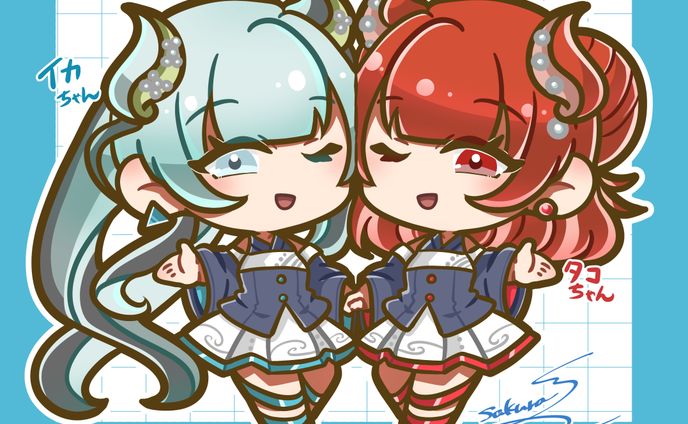 【創作】お寿司擬人化（イカ＆タコ）