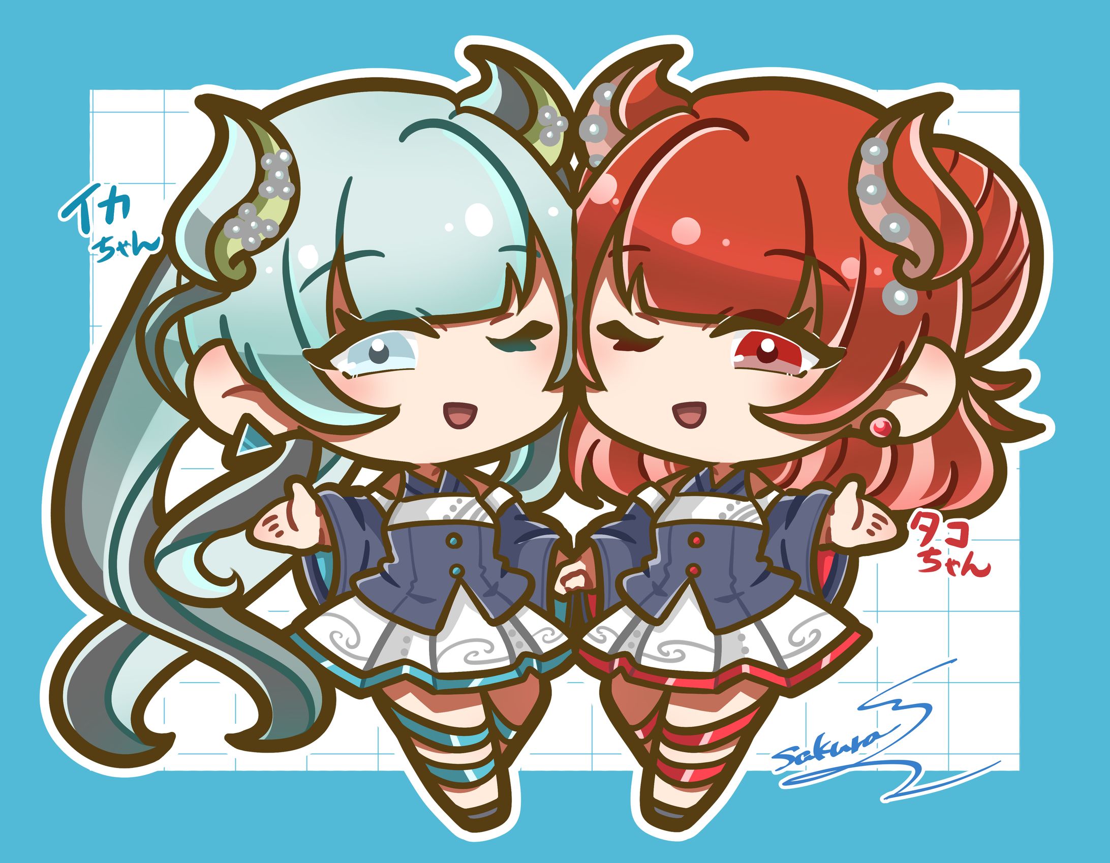 【創作】お寿司擬人化（イカ＆タコ）-1