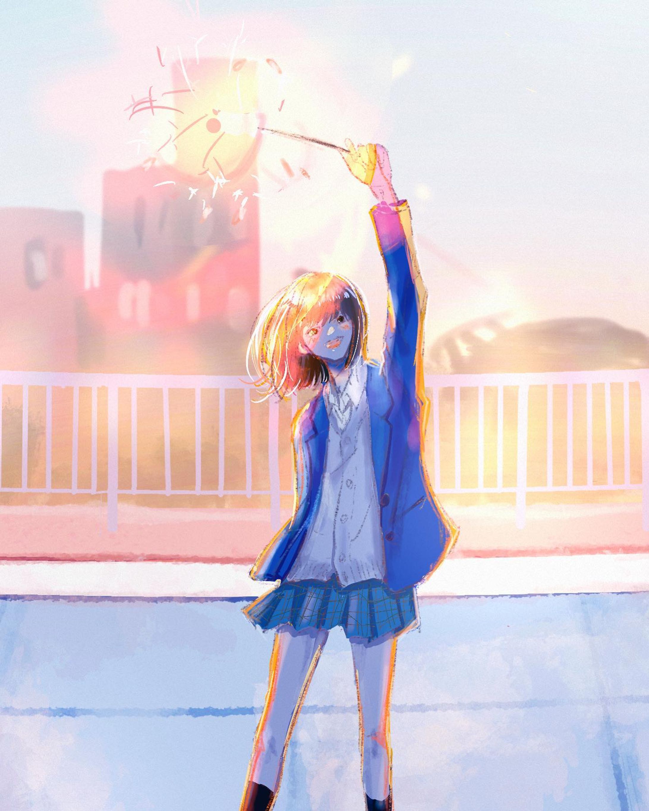 屋上花火

どうでもいい小話。私が通っていた学校の屋上は、完全封鎖されていて、どうしても屋上でお昼ご飯を食べるという経験をしてみたかった私は、唯一外に出られた男子トイレの窓から屋上もどき？のベランダみたいな所でコンビニおにぎりを一口齧ったことがあります。担任の先生にはバレなかったけど、部活の先生にはバレました。
迷惑かけた方々すみませんでした。

#illustration
#illustrater
#kawaii #japan #illust #插图 #插图画家 #藝術 #イラスト #イラストレーター 
 #드로잉 #일러스트 #그림스타그램 #미술
#插图 #插图画家 #絵描きさんと繋がりたい
#オリジナルイラスト
#軽美術部
#女の子イラスト
#女子高生
#青春
#アオハル
#学校の屋上
#屋上
#夕暮れ
#photogra

@keivi.jp

#firefrower-1
