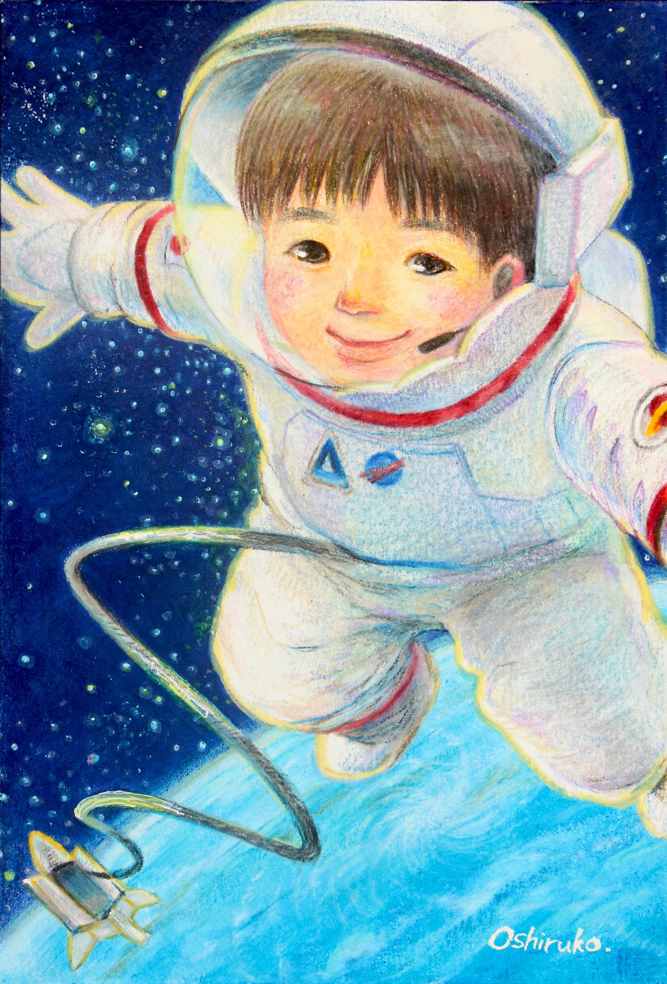 宇宙飛行士になった宙くん｜色鉛筆イラスト-1