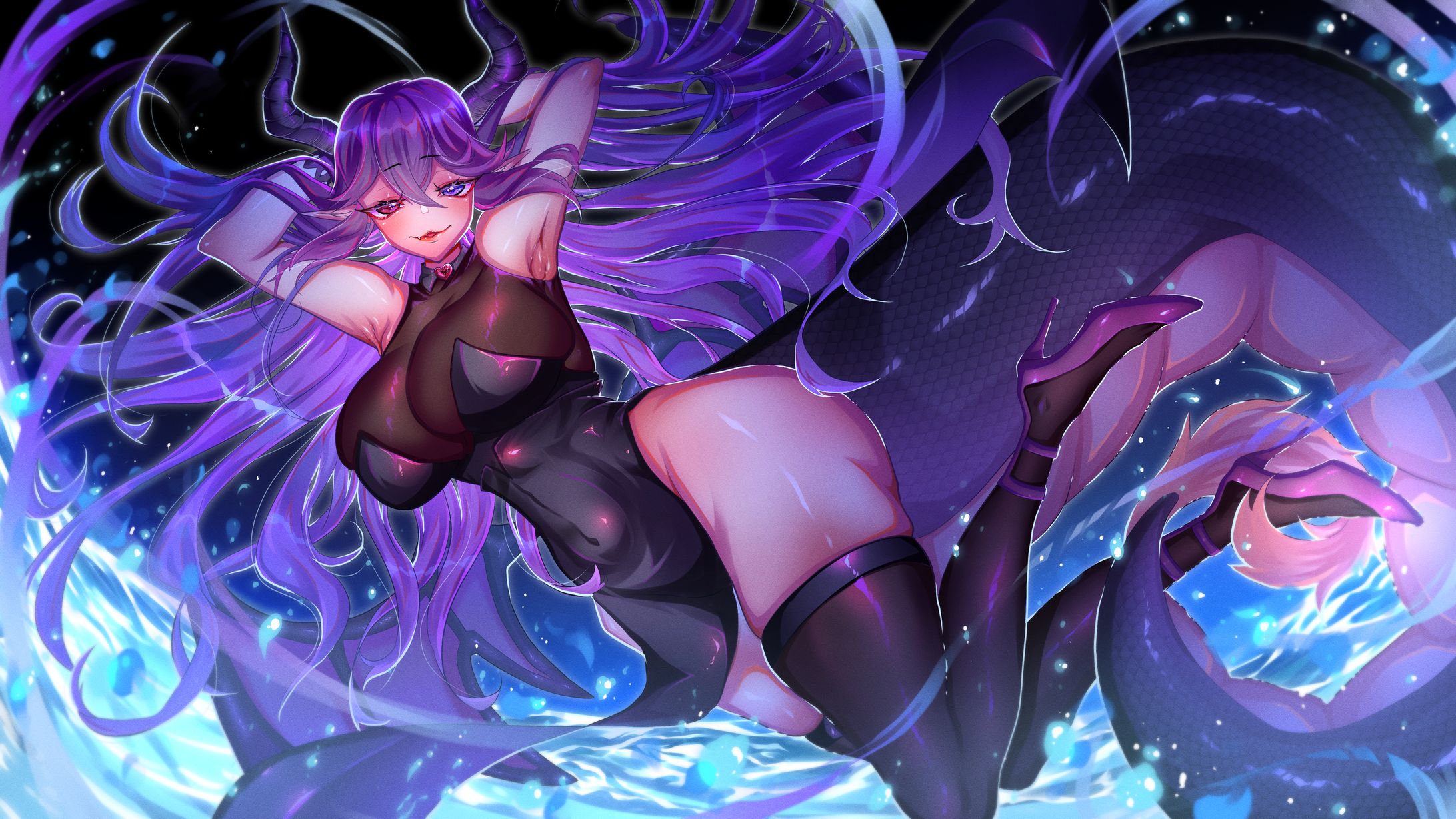 夜の湖を飛ぶ竜の娘-1