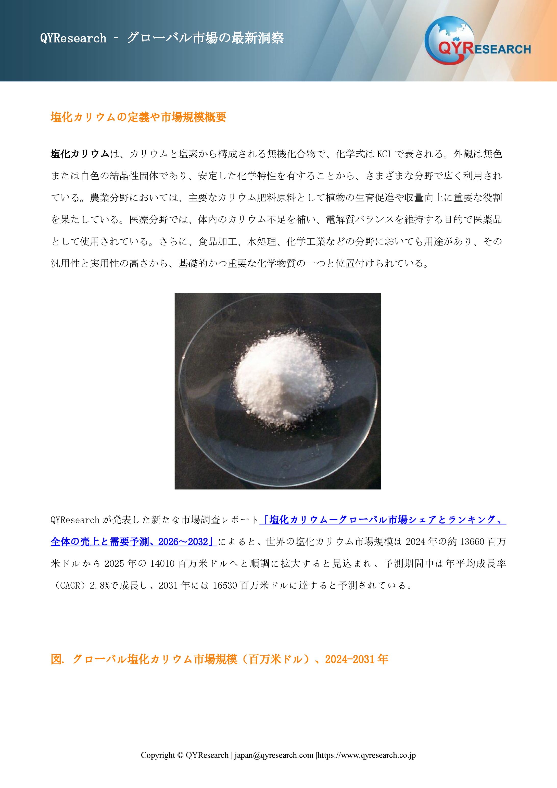 塩化カリウム業界の競合環境分析2026：主要メーカーの戦略、ランキング、優位性-1