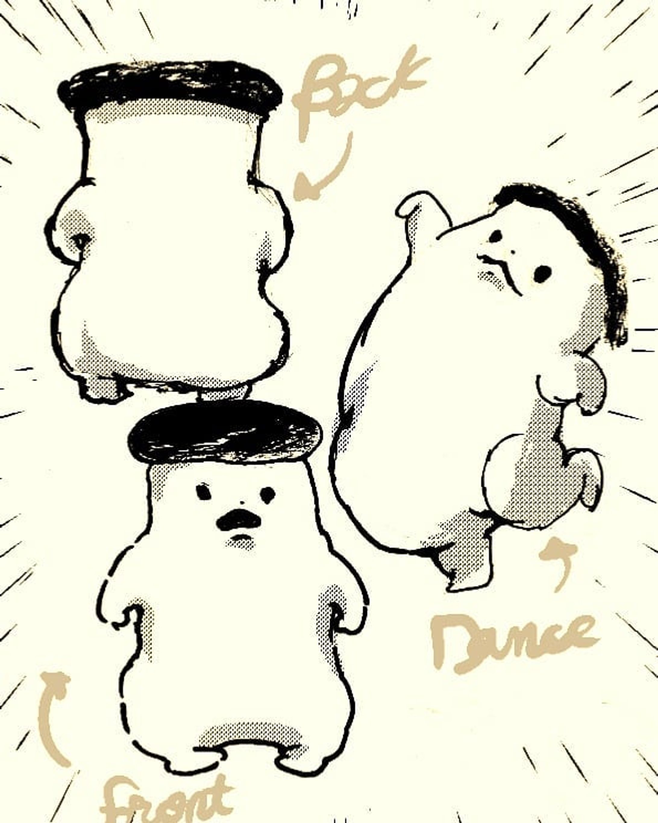 踊るきのこ（エリンギ）
dancing mashroom

#イラスト
#キャラクターデザイン
#ゆるキャラ
#きのこ
#エリンギ
#mashroom
#artwork
#illustration
#characters
#drawing-1
