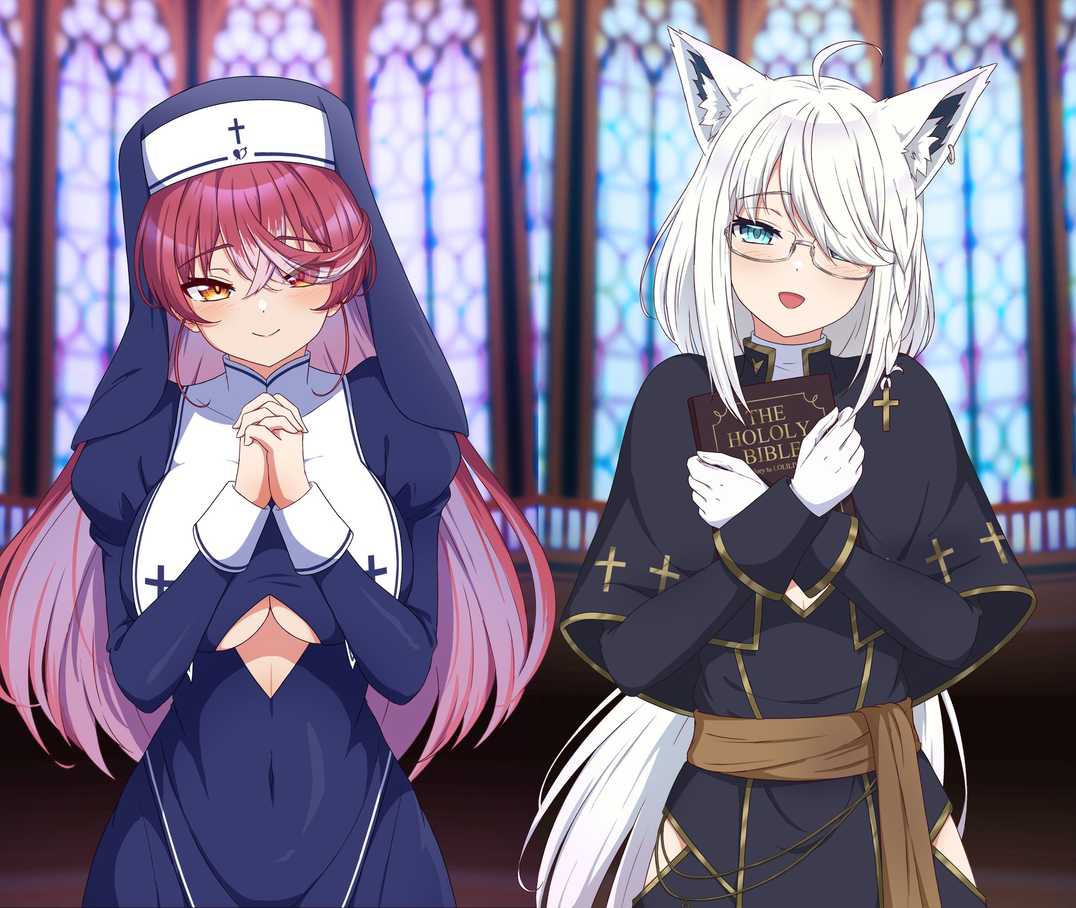 fanart: シスターマリン＆フブキ神父-1