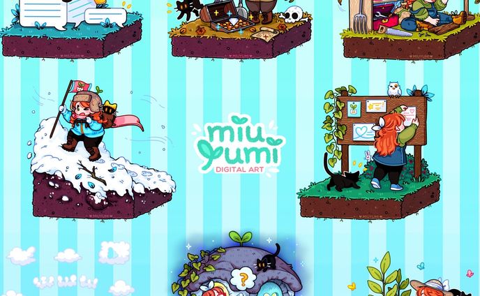 All my little Twitch panel illustrations together! I had to add a couple new ones over time, and I'm still very much into how these small illusts look! 💙

It's always a pleasure to work on art for streamers, even for myself! I can get emotes, panel illustrations, overlay, badges and alerts if you're looking for that kind of thing 👉👈 

#twitchart #twitchartist #twitch #cutegirl #braids #orangehair #redhair #streamer #artstreamer #twitchstreamer #digitalartist #commissionsareopen #commissionsopen #digitalart #digitalartwork #digitaldrawing #smallartist #smallartists