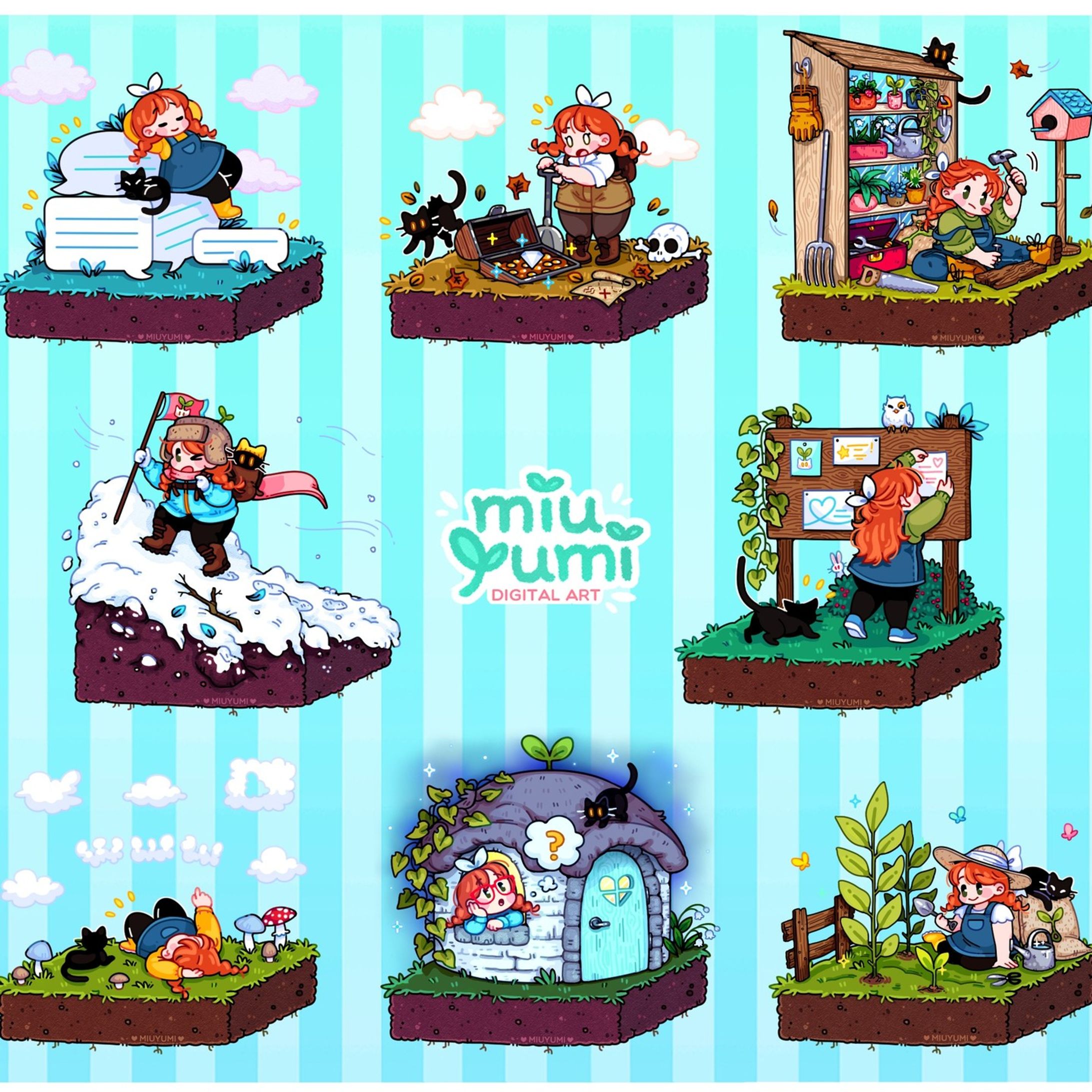 All my little Twitch panel illustrations together! I had to add a couple new ones over time, and I'm still very much into how these small illusts look! 💙

It's always a pleasure to work on art for streamers, even for myself! I can get emotes, panel illustrations, overlay, badges and alerts if you're looking for that kind of thing 👉👈 

#twitchart #twitchartist #twitch #cutegirl #braids #orangehair #redhair #streamer #artstreamer #twitchstreamer #digitalartist #commissionsareopen #commissionsopen #digitalart #digitalartwork #digitaldrawing #smallartist #smallartists-1