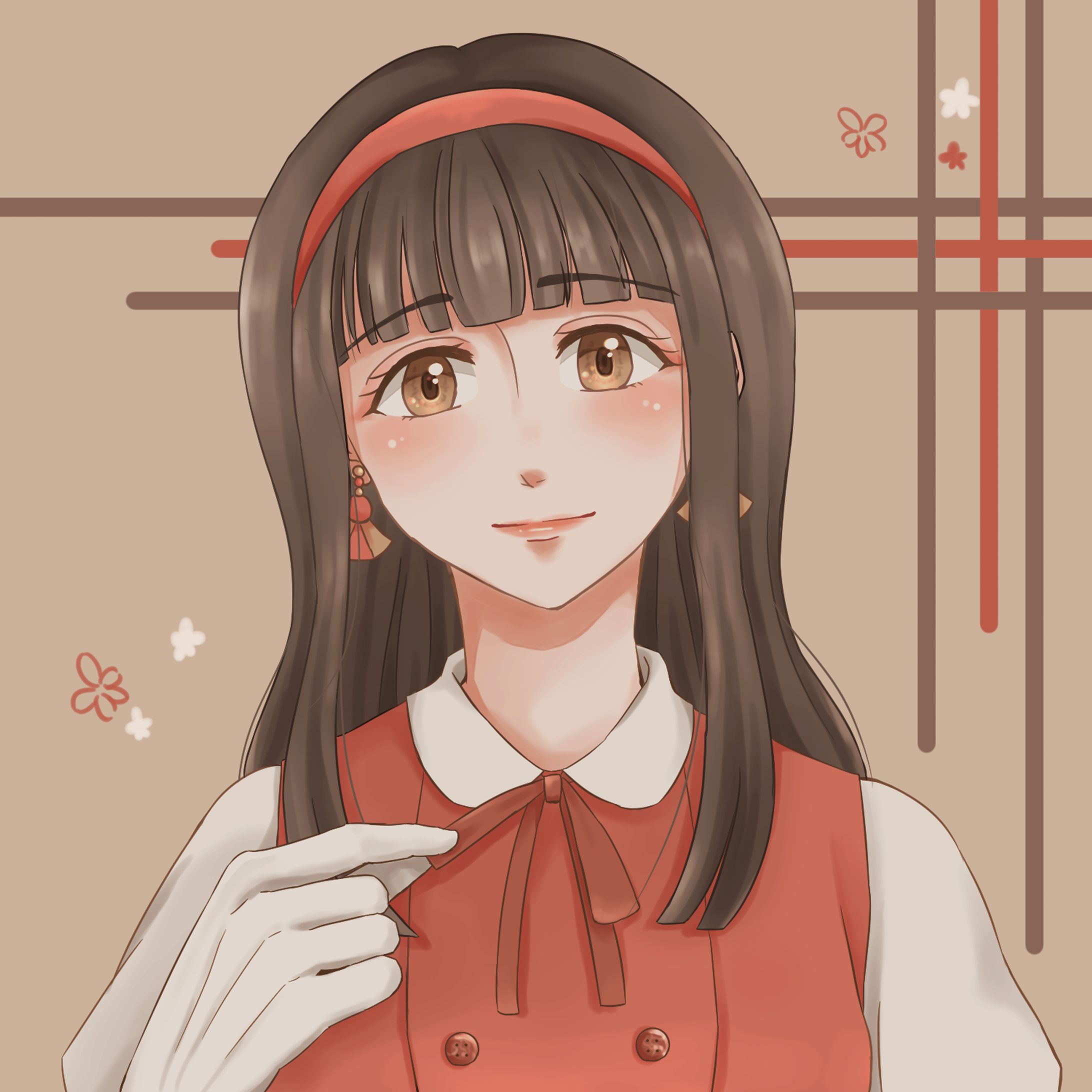 レトロな赤ワンピースの女の子-1