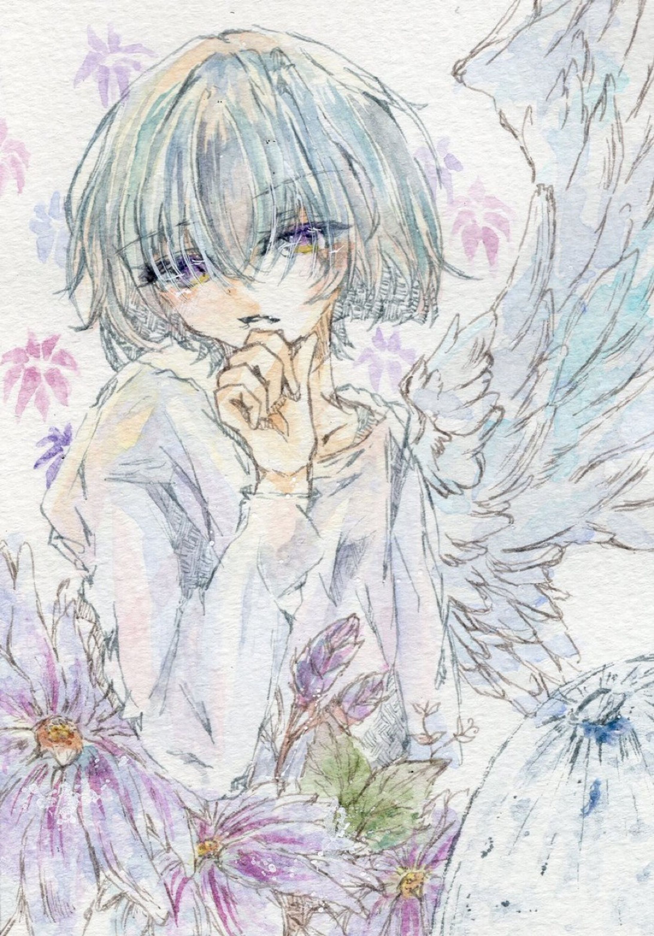 【水彩イラスト】野菊の天使-1
