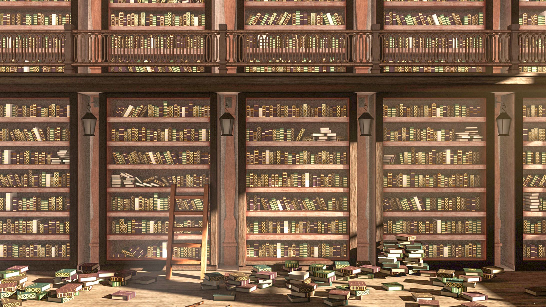 【3DCG】散らかった書庫-1